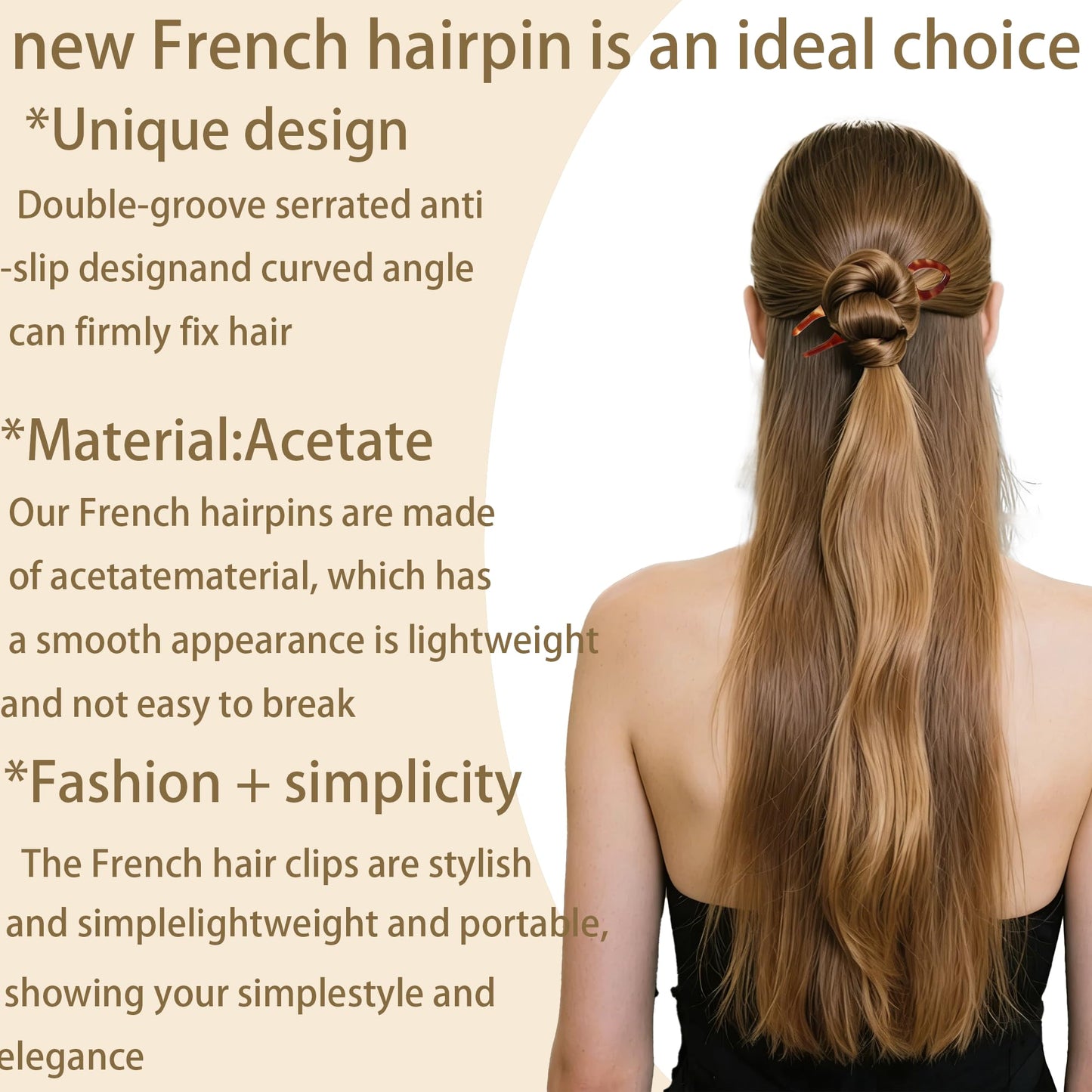 5PCS Prestige French Hair Pin,Prestige Hair Pin for Thin Thick Hair,Double-notch Locking Mechanism Anti-loosening Women Hair Accessories (light)