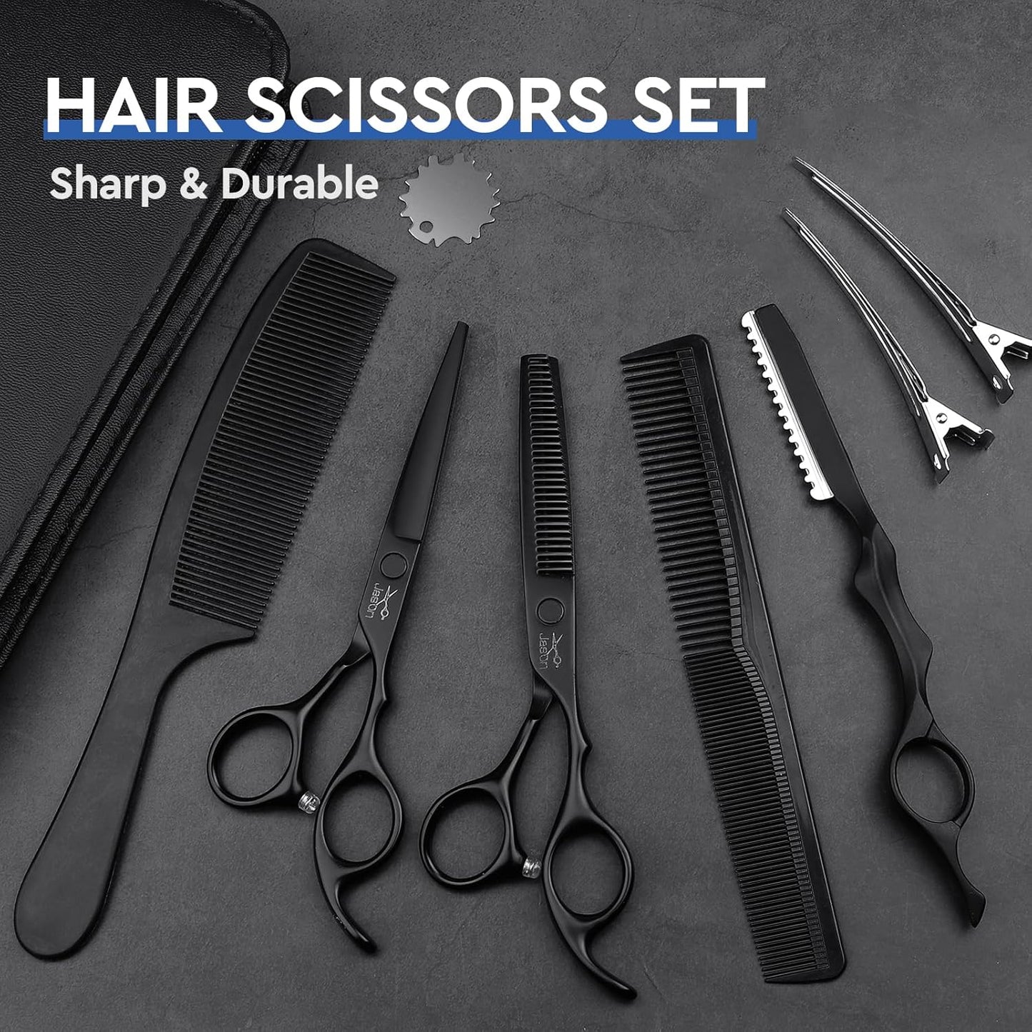 **Professional Hair Cutting Scissors Set - 10 PCS Kit with Thinning & Straight Shears | 6" Black for Home Salon & Barbers**