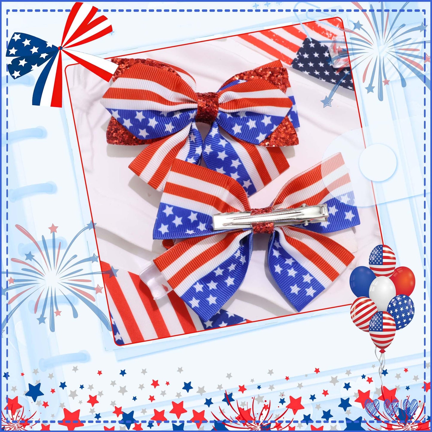STGDAK Fourth of July Hair Bow Clips Patriotic Hair Clips Independence Day Bowknot Barrette Red White Blue Barrette 4th of July Boutique Bow Toddler Girls Women
