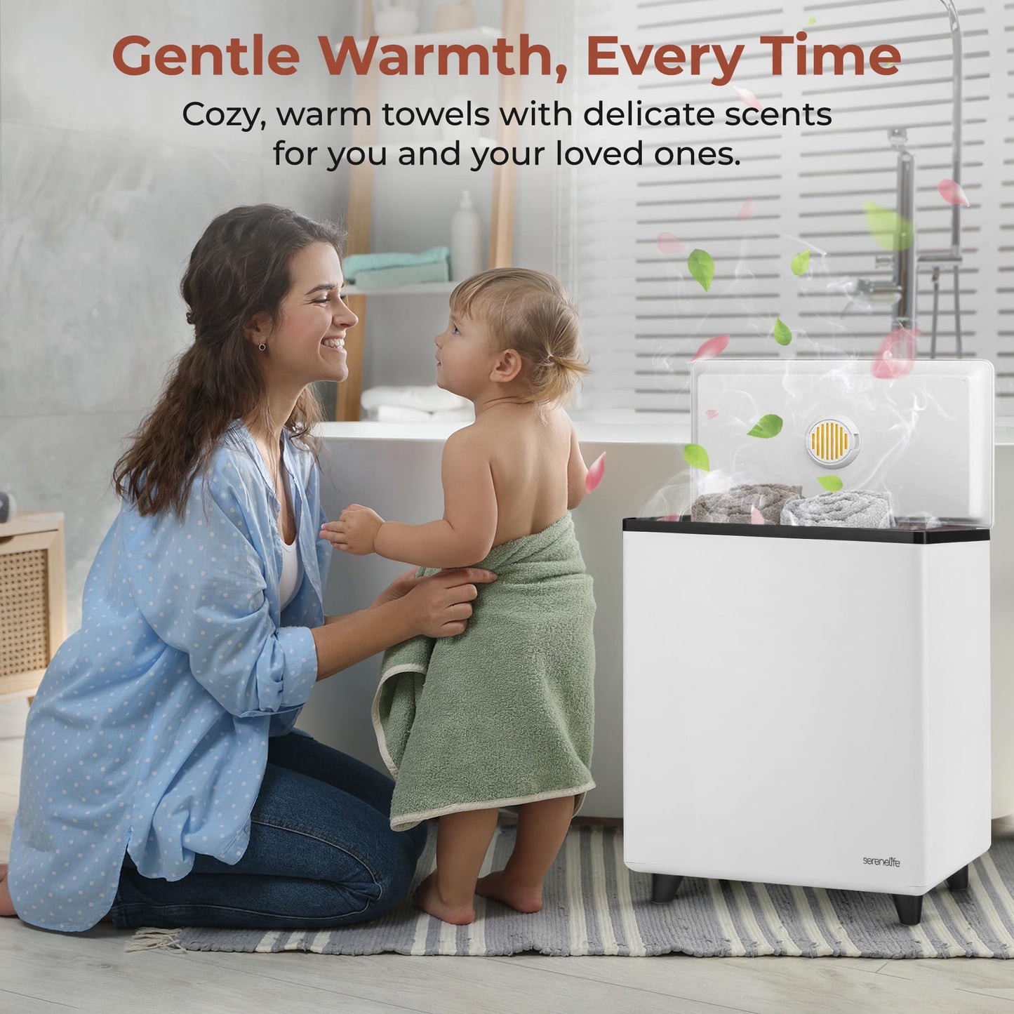 SereneLife WIFI Luxury Rectangle Towel Warmer - Spa & Bathroom Blanket Heater with Custom Fragrance, Auto Shut-Off, Fits 2 large Towels, Blankets, Bathrobes, PJ's - Perfect Gift for Him & Her (Black)