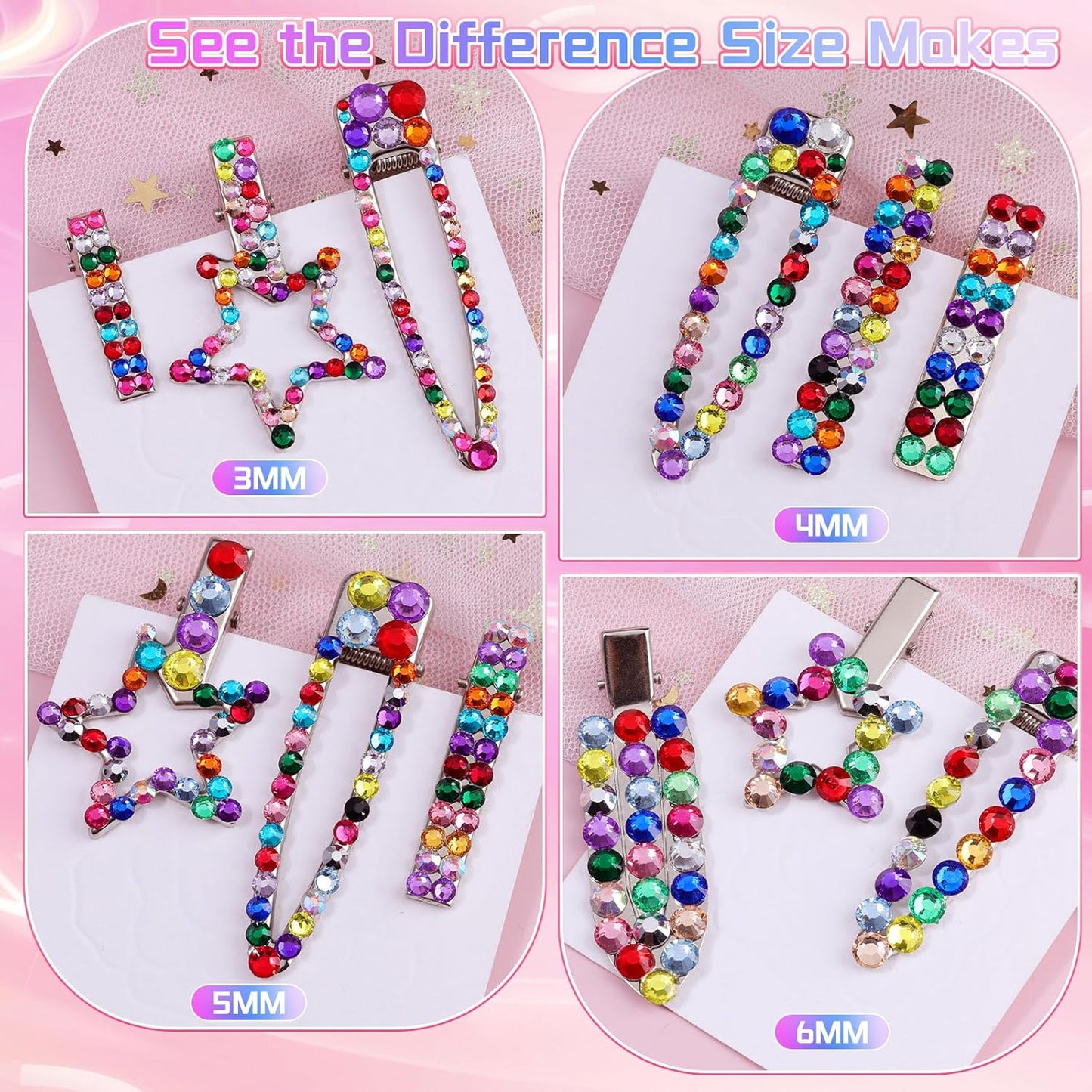 3mm Resin Rhinestones - 24000 Pcs Flatback Gems for Crafting | Pink, Red, Black Colors & Bedazzler Kit with Tools & B7000 Glue