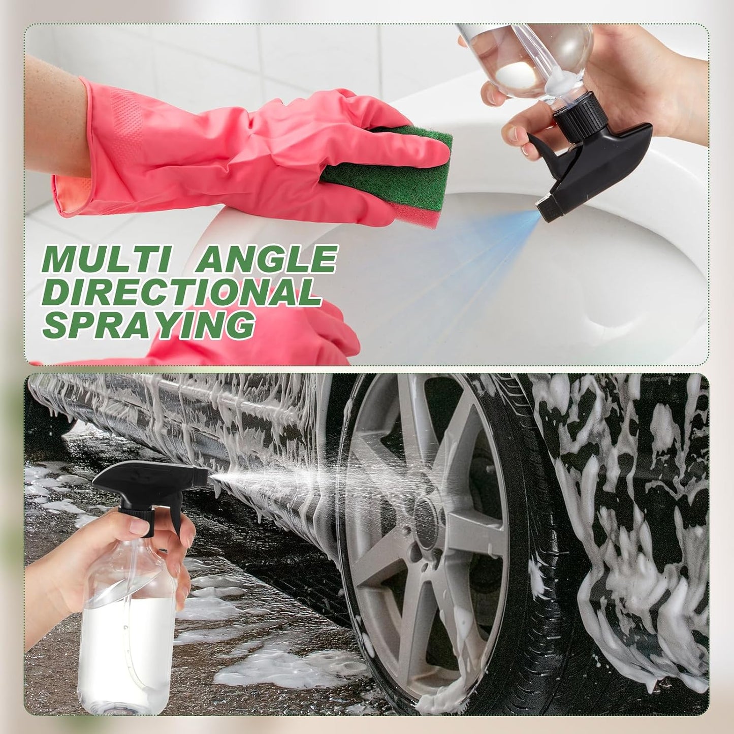 360° Water Spray Bottle - 16 oz Fine Mist/Stream Nozzle | 6 Pack Refillable Plastic Containers for Plants & Cleaning