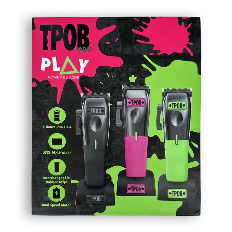 TPOB Play Barber Hair Clippers for Men 7500 RPM with Rubber Grips (Black/Green/Pink)