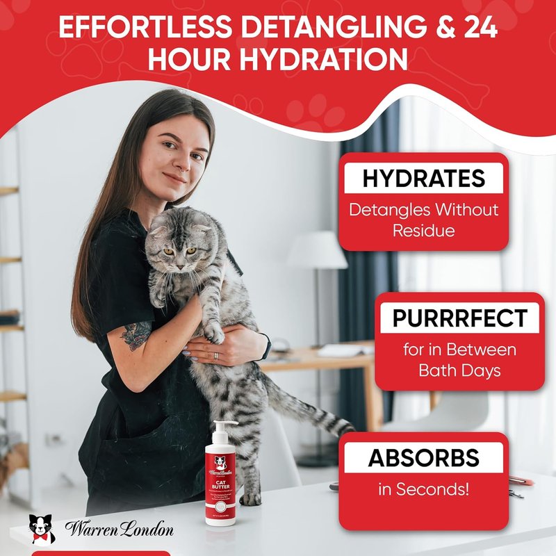 Cat Hydrating Butter - Unscented Leave-In Conditioner Lotion for Soft, Shiny Fur | Deep Moisture & Detangling for All Breeds