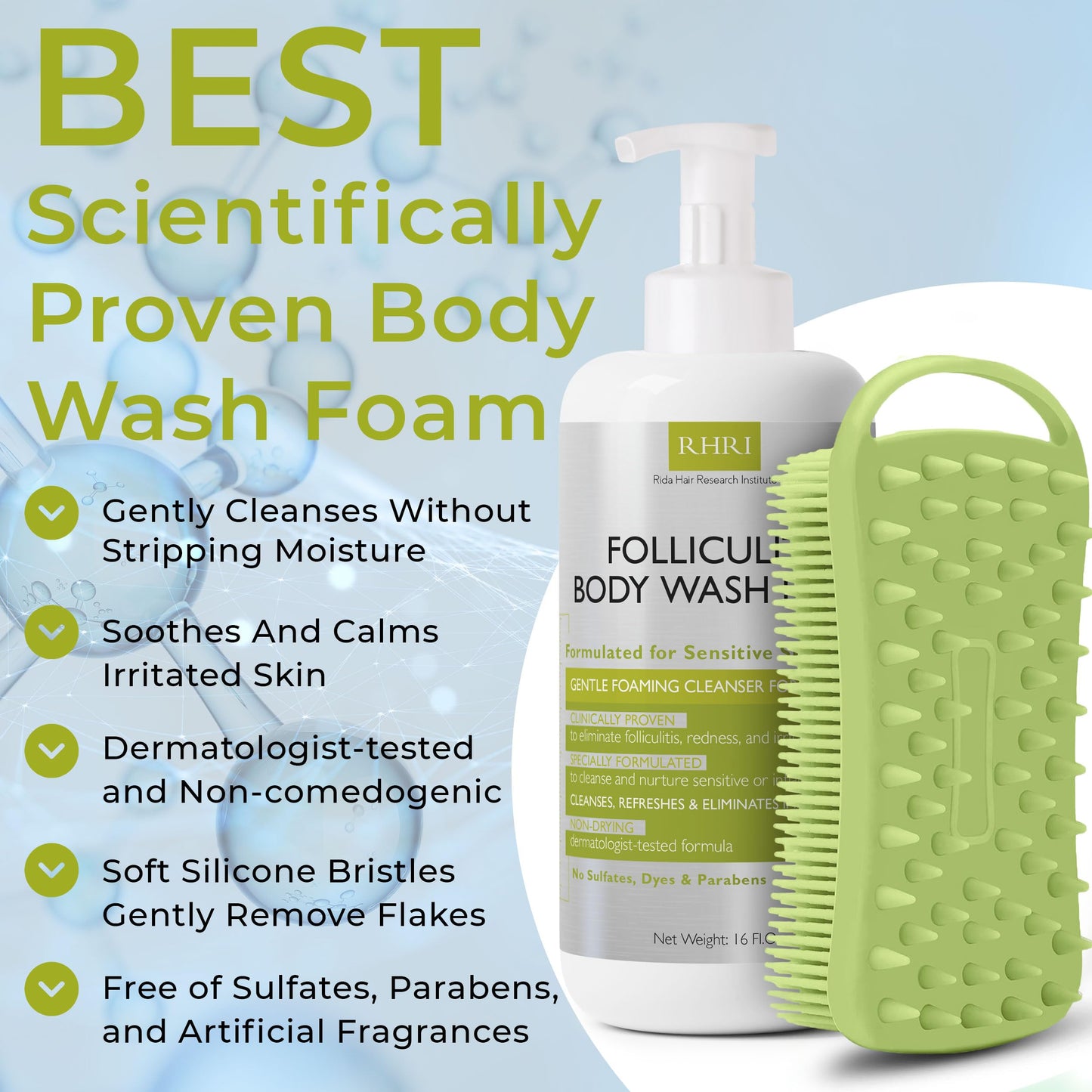 Folliculitis Treatment Folliculitis Body Wash Sensitive Skin | Foaming Cleanser for Redness & Irritation with No Sulfates, Dyes or Parabens | Body Wash Includes Bonus Scrubber Brush