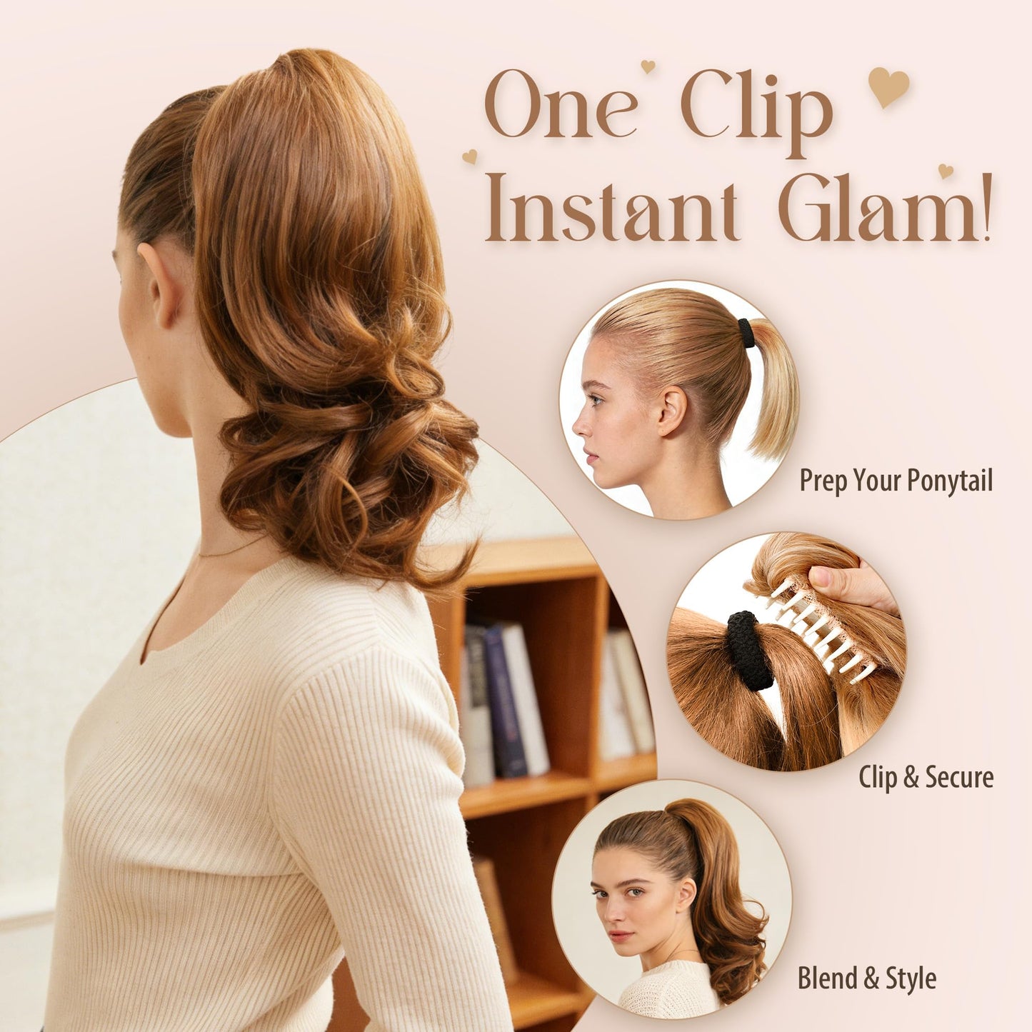 Wavy Claw Clip Ponytail Extension Clip in Ponytail Clip on Hair Extensions For Women 14 Inch Pony Tails Hair Extensions Fake Ponytail（#4 Dark Brown）