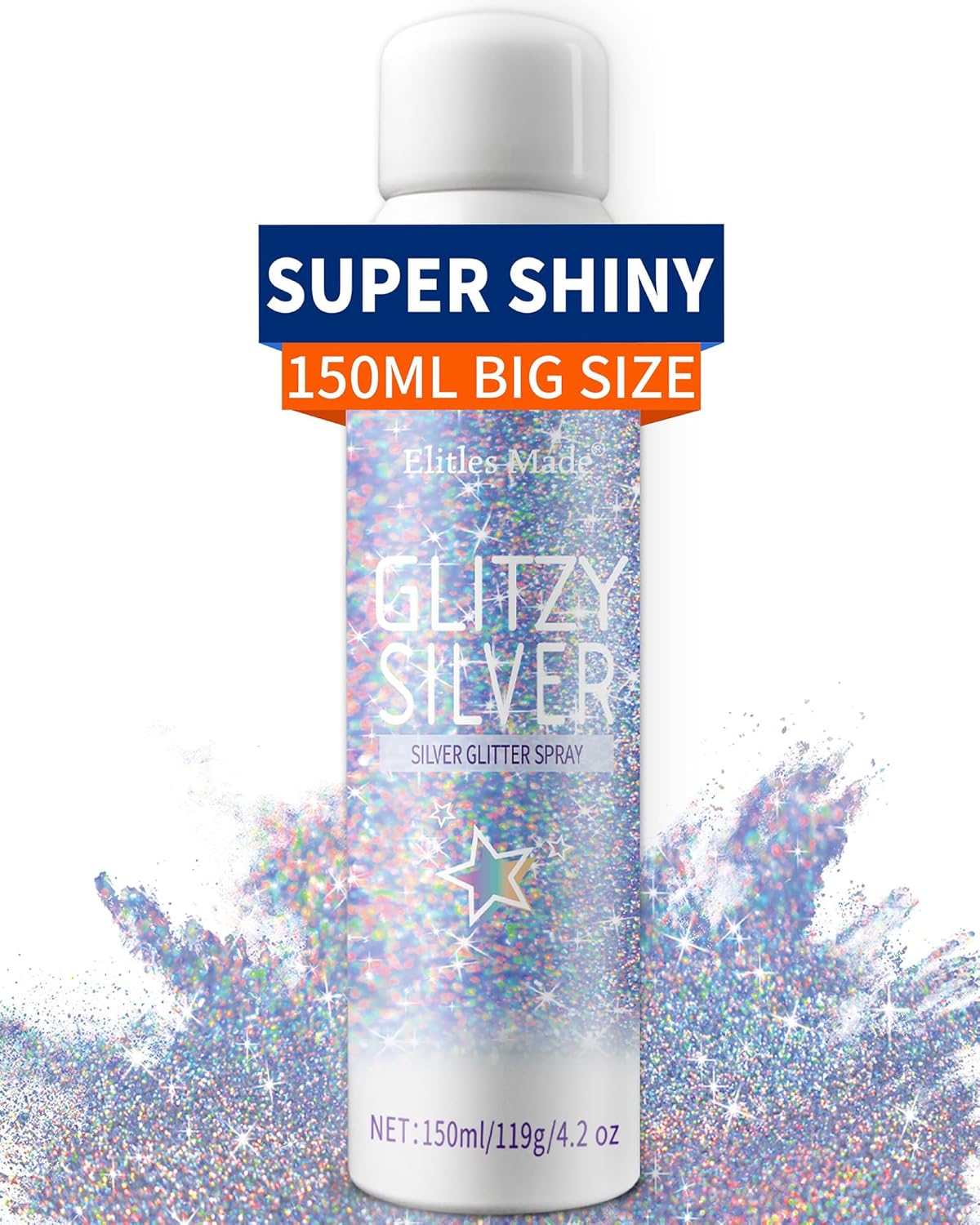 Hair Glitter Spray - Holographic Silver Body Glitter for Hair & Skin | 150ML Shimmering Festival Makeup