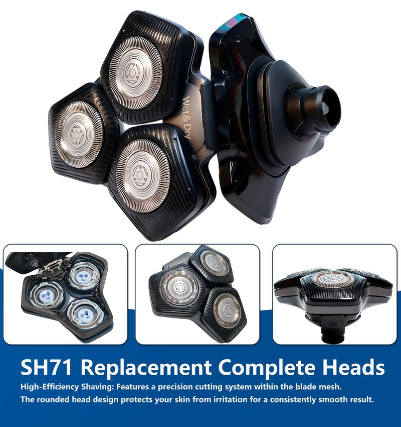 SH71 Complete Replacement Shaving Head compatible with Philips Shavers Series 7000 (S7XXX) and Series 5000 (S55XX)，SH71 Complete Shaver Head with 15 Precision Blades