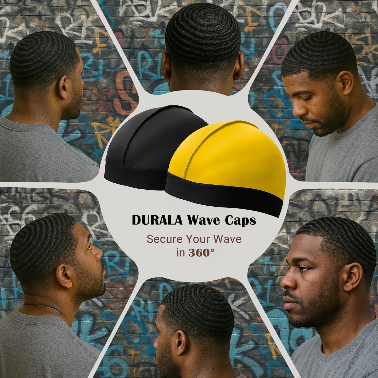 DURALA Adjustable Wave Caps for Men, Premium Elastic Stocking Cap for 360 540 720 Wave (Black+Gold)