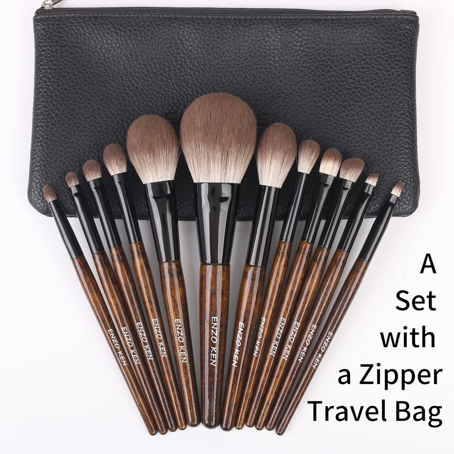 Natural Goat Hair Makeup Brush Set - Professional Walnut Cosmetic Brushes with Case | Soft Bristles for Flawless Application