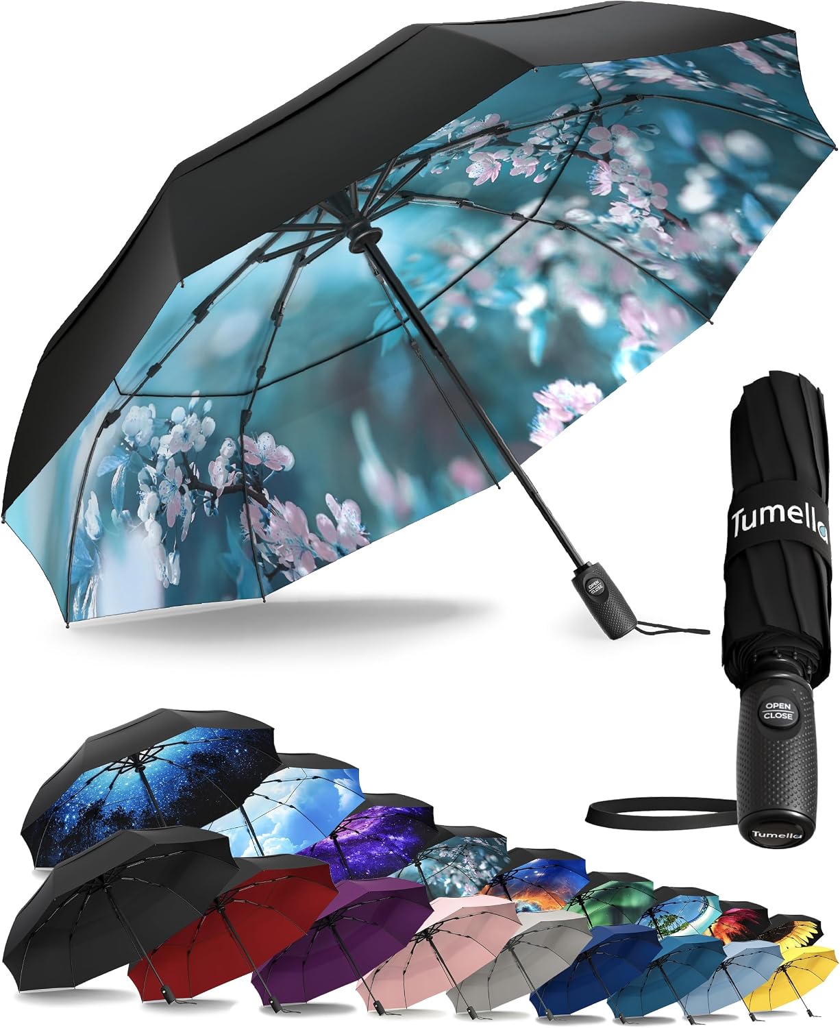 Strongest Windproof Travel Umbrella - Compact, 100MPH Tested | Lightweight, Automatic Folding, One-Handed Use