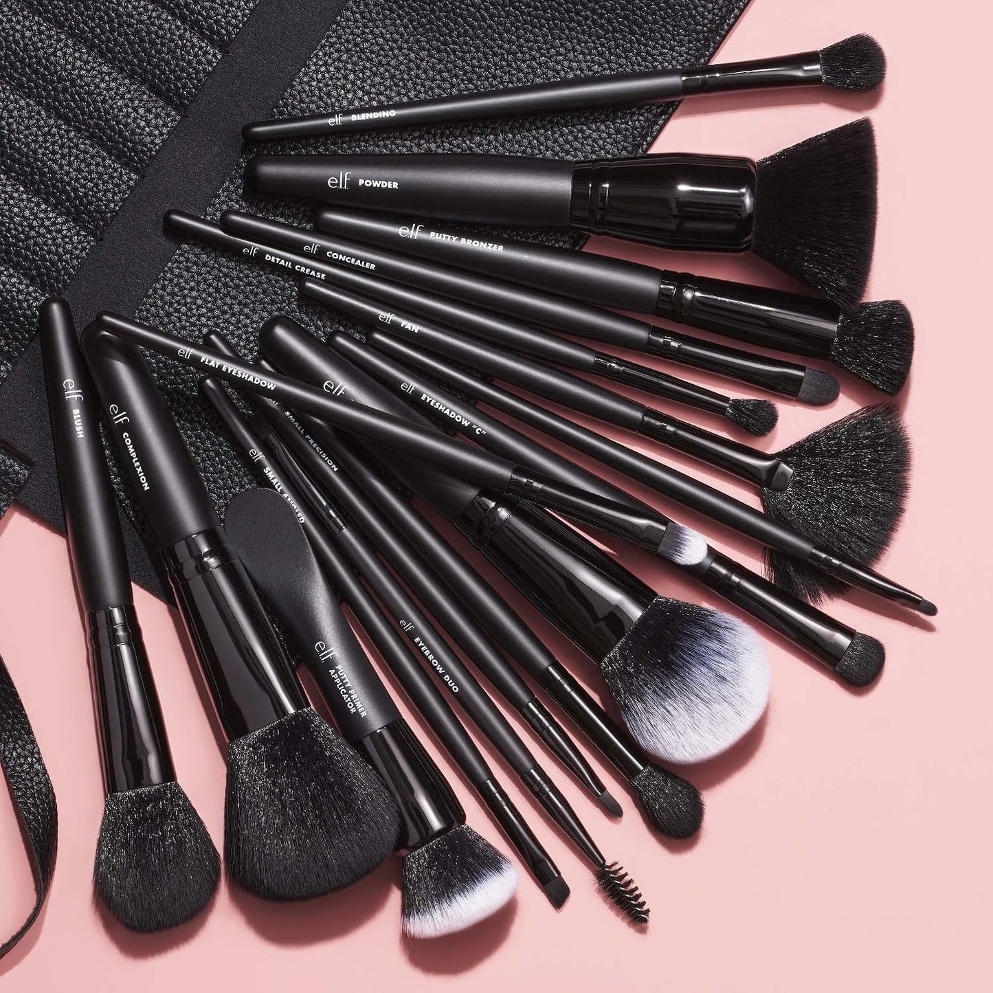 e.l.f. Ultimate Makeup Brush Set - 17-Piece Vegan Brush Kit for Eyeshadow, Foundation & Concealer | Travel Roll Included