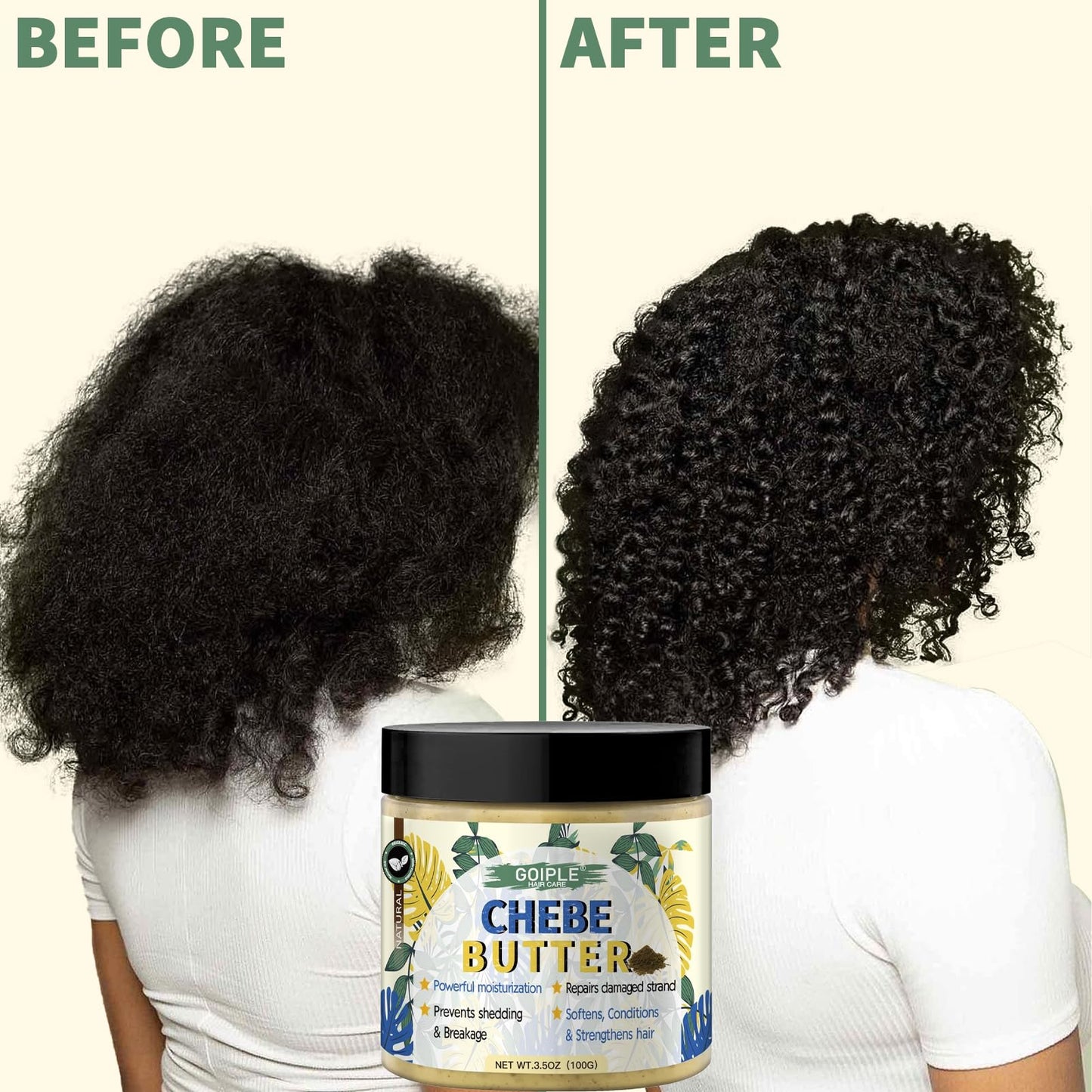 WOZUTUNT Chebe Butter For Hair Growth, Chebe Hair Butter Grease, Deep Moisturization, Thickening, Hair Growth Treatment, Unisex Adult, Yellow, 3.5 Ounce