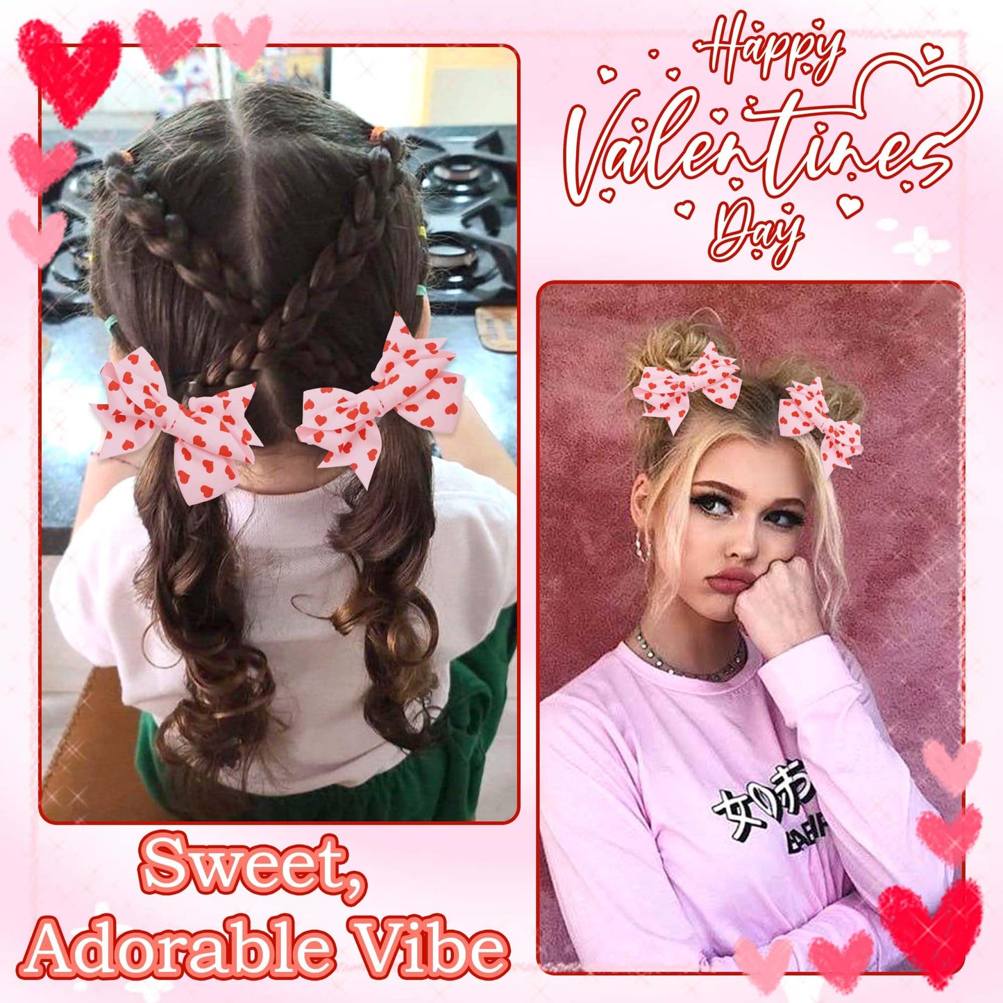 STGDAK Hair Bow Clips Love Heart Bow For Girls Pink Bows Red Print Cute Bowknot Barrettes Easter Hairpins 4 Inch Hair Accessories For Women Decor Party DEaster Basket Stuffers for Girls Gifts