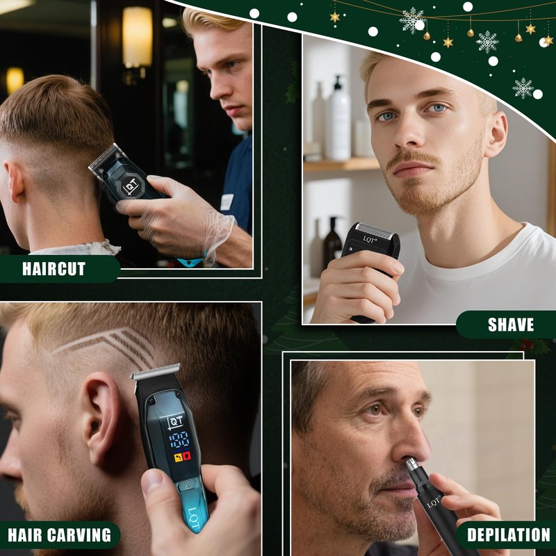 LQT Professional Hair Clippers for Men, Cordless Beard Trimmer Kit with Nose Trimmer & LED Display - Electric Shaver & Haircut Machine for Barbers