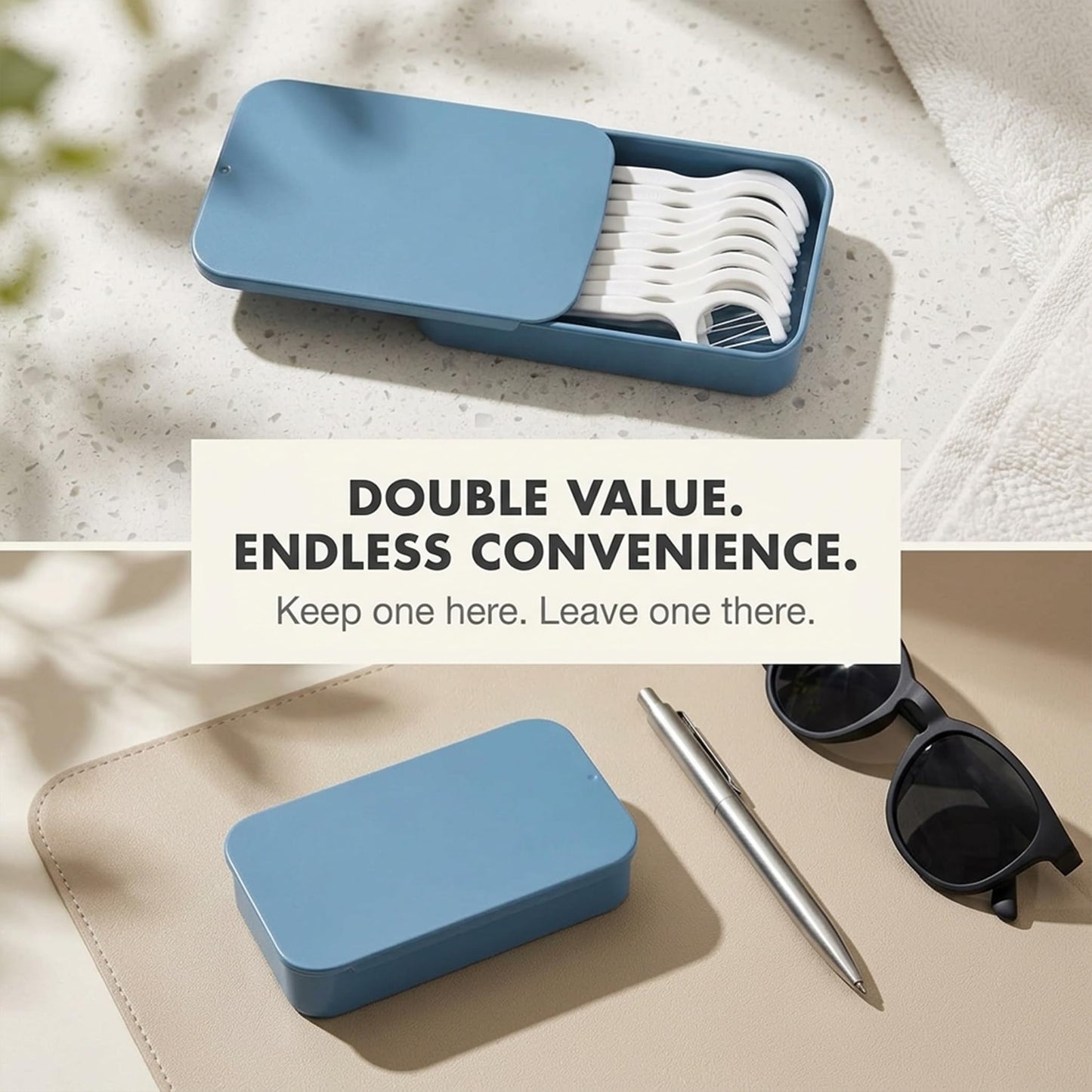 LIGHUFEIC 2Pack Dental Floss Portable Case,Dental Floss Dispenser,Convenient Refillable Glide Travel Adult Floss Box for Travel, Dates,Dinners and Hotels(Blue)