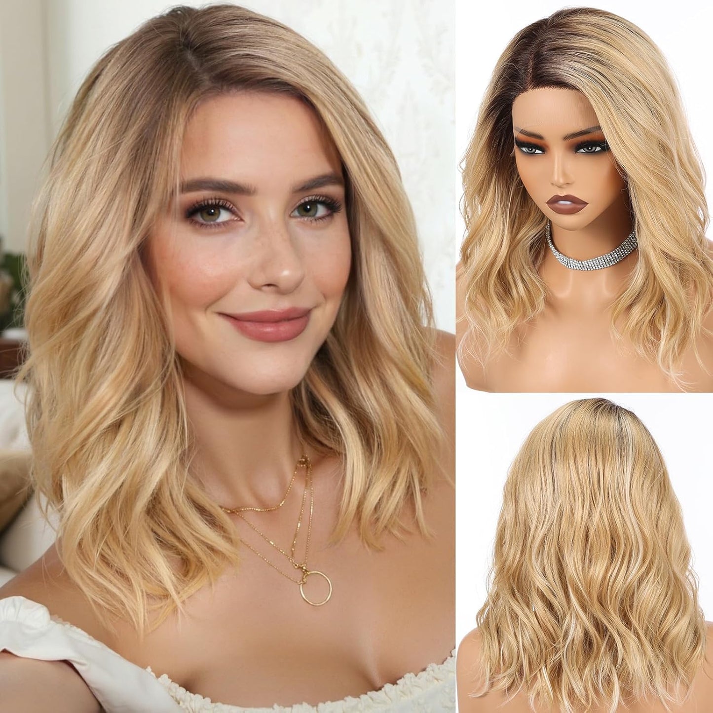 HD Lace Front Wig - 16-Inch Heat Resistant Synthetic Wavy Hair for Women | Shoulder Length Glueless Wig in Gray