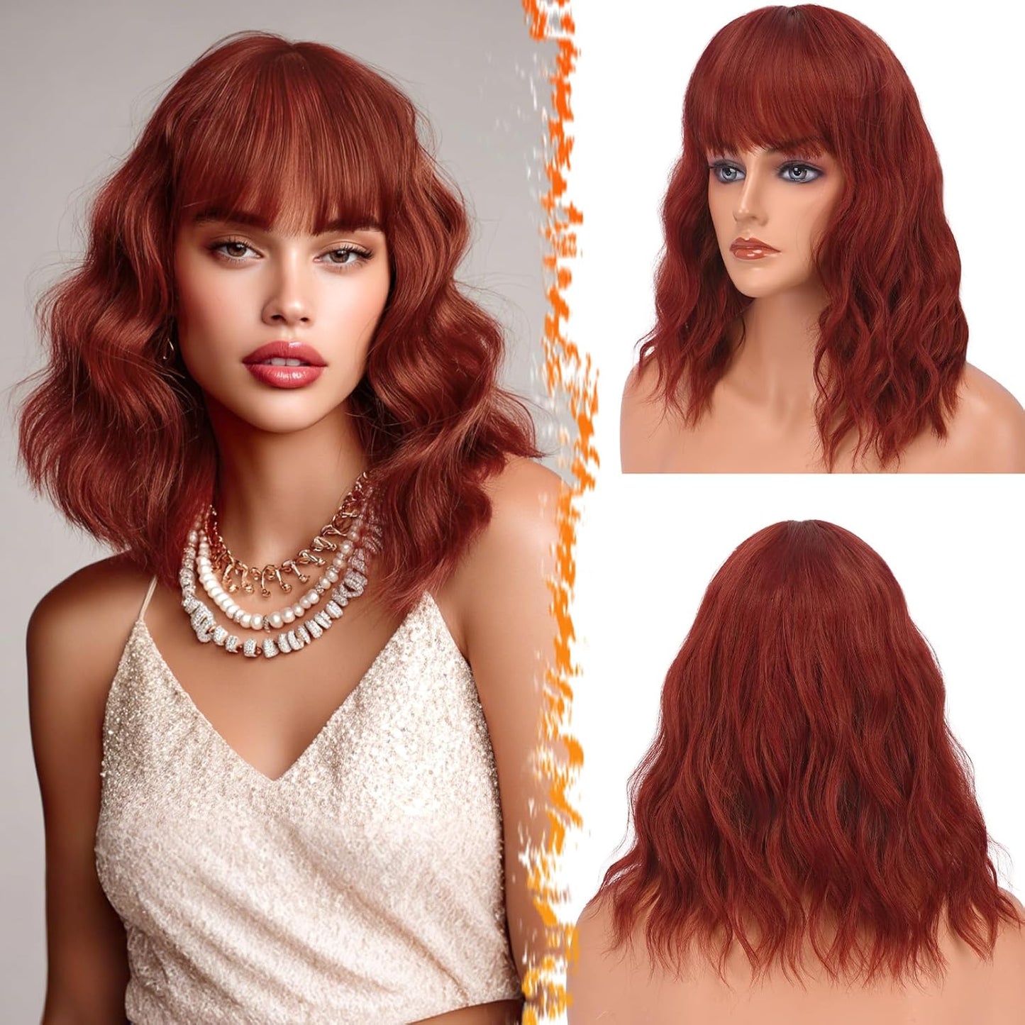 Long Wavy Blonde Curtain Bangs Wig - 26" Synthetic Ombre Wig with Dark Roots | Soft Natural Look