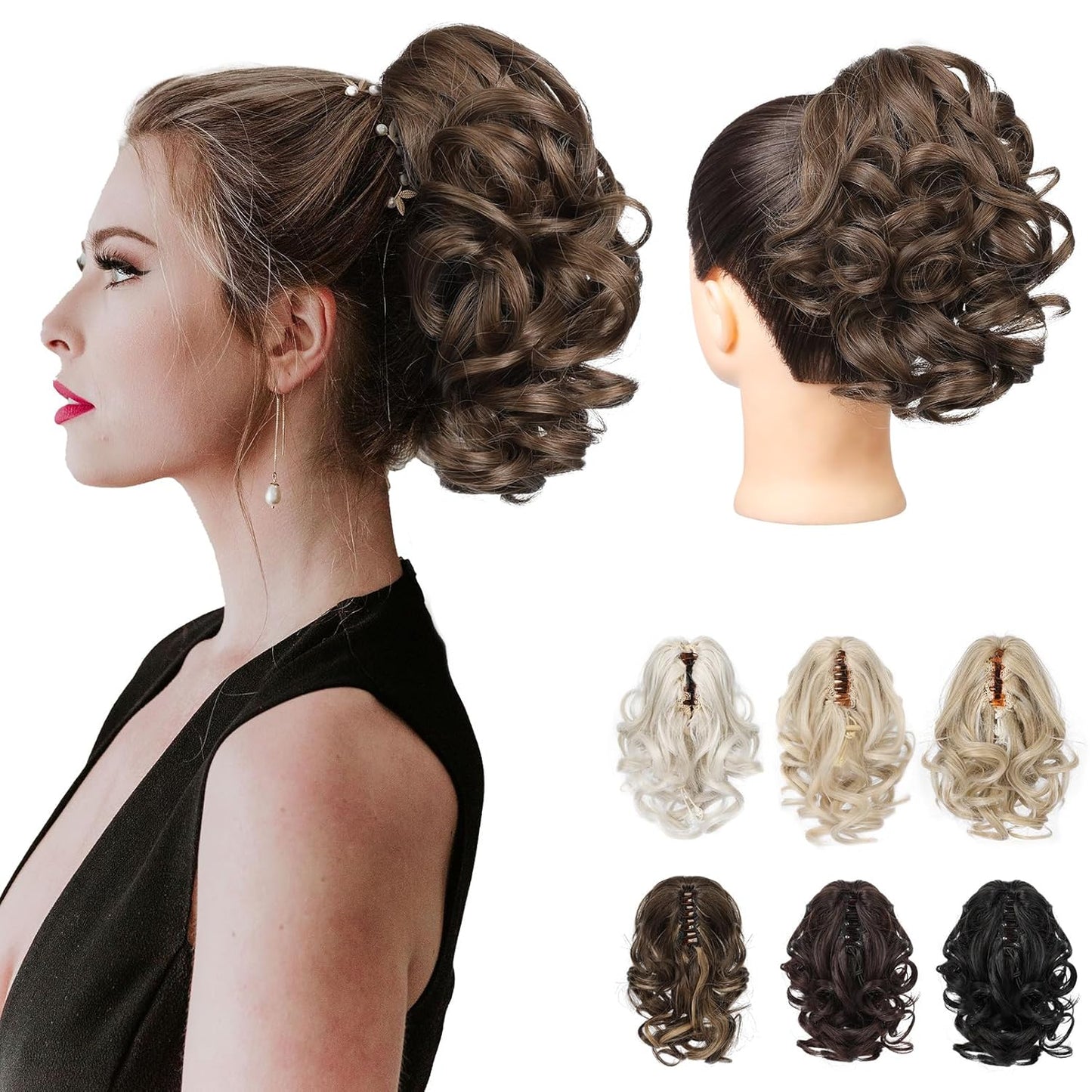 Short Ponytail Extension - Classic Loose Curly Wavy Claw Clip Hairpiece for Women | Dark Brown