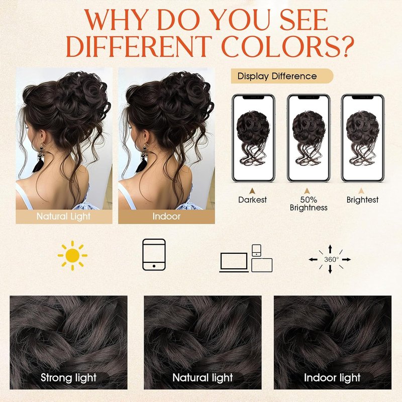 RONTAYA Messy Bun Hair Piece - Wavy Curly Synthetic Updo Extension | Dark Brown 2PCS