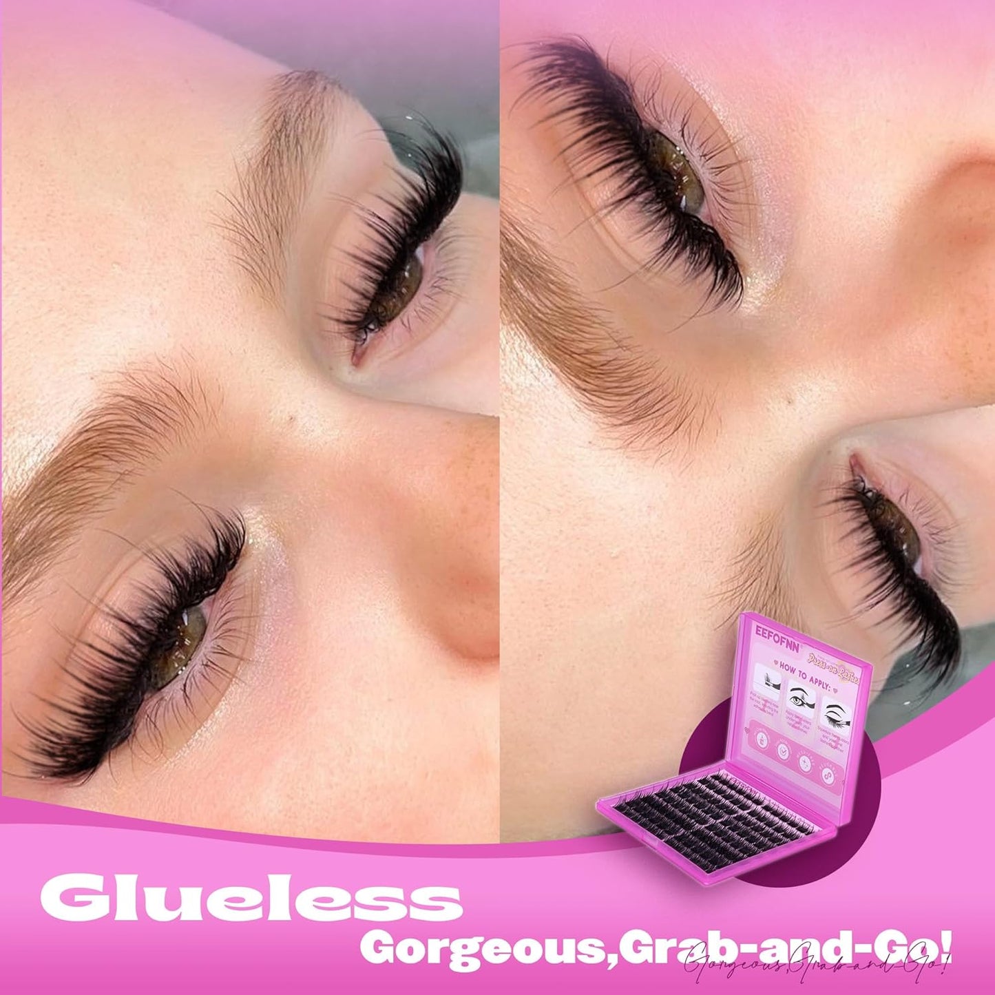 Self-Adhesive Lash Clusters - Fluffy Wispy Eyelashes Kit | Pre-Glued 10-16mm Press-On Lashes