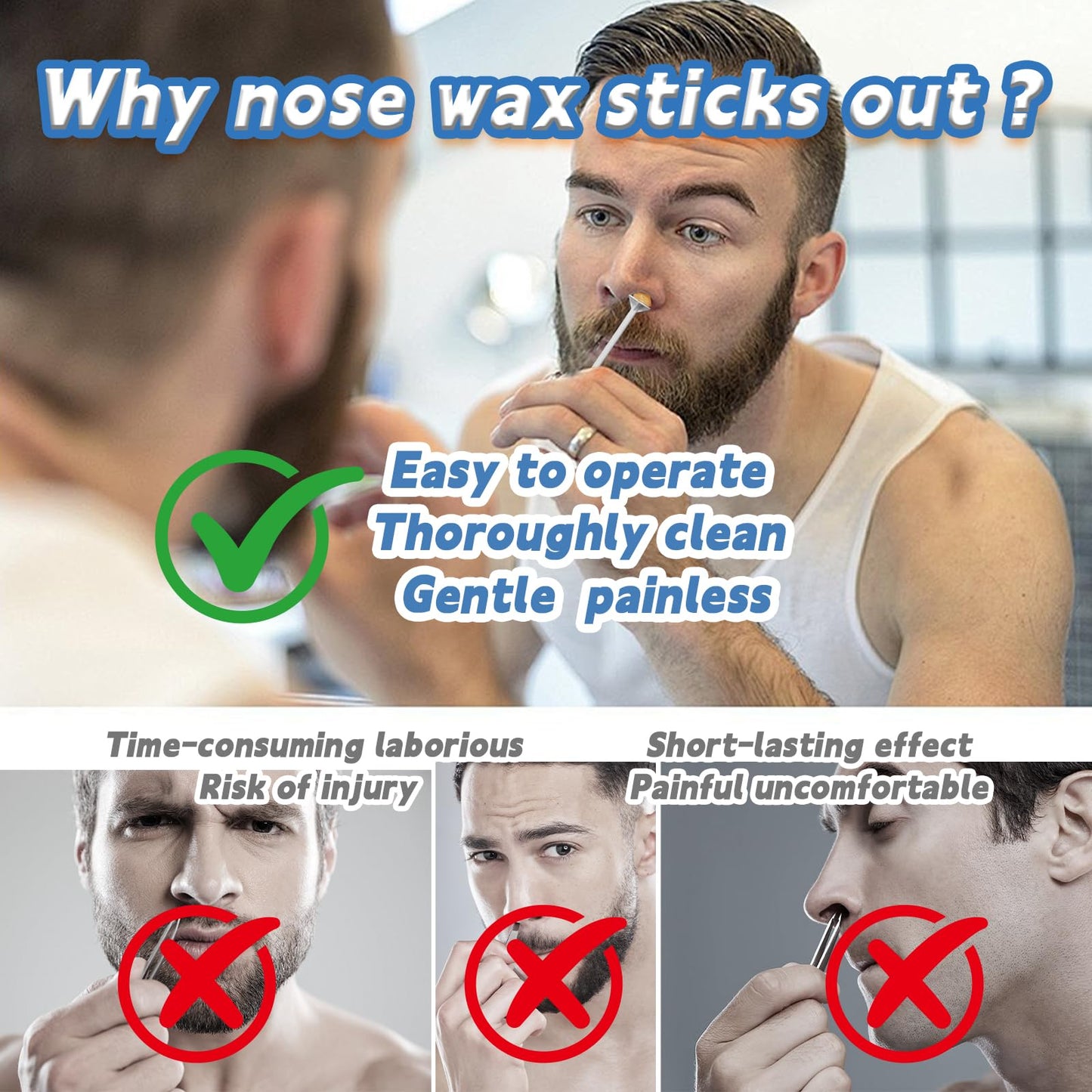 COLAYERIST 120 Pcs Nose Wax Sticks, Universal Plastic Nose Hair Wax Removal Kit with Disposable Spatulas for Men Women Nose Ear Face Eyebrow Beard Hair Removal