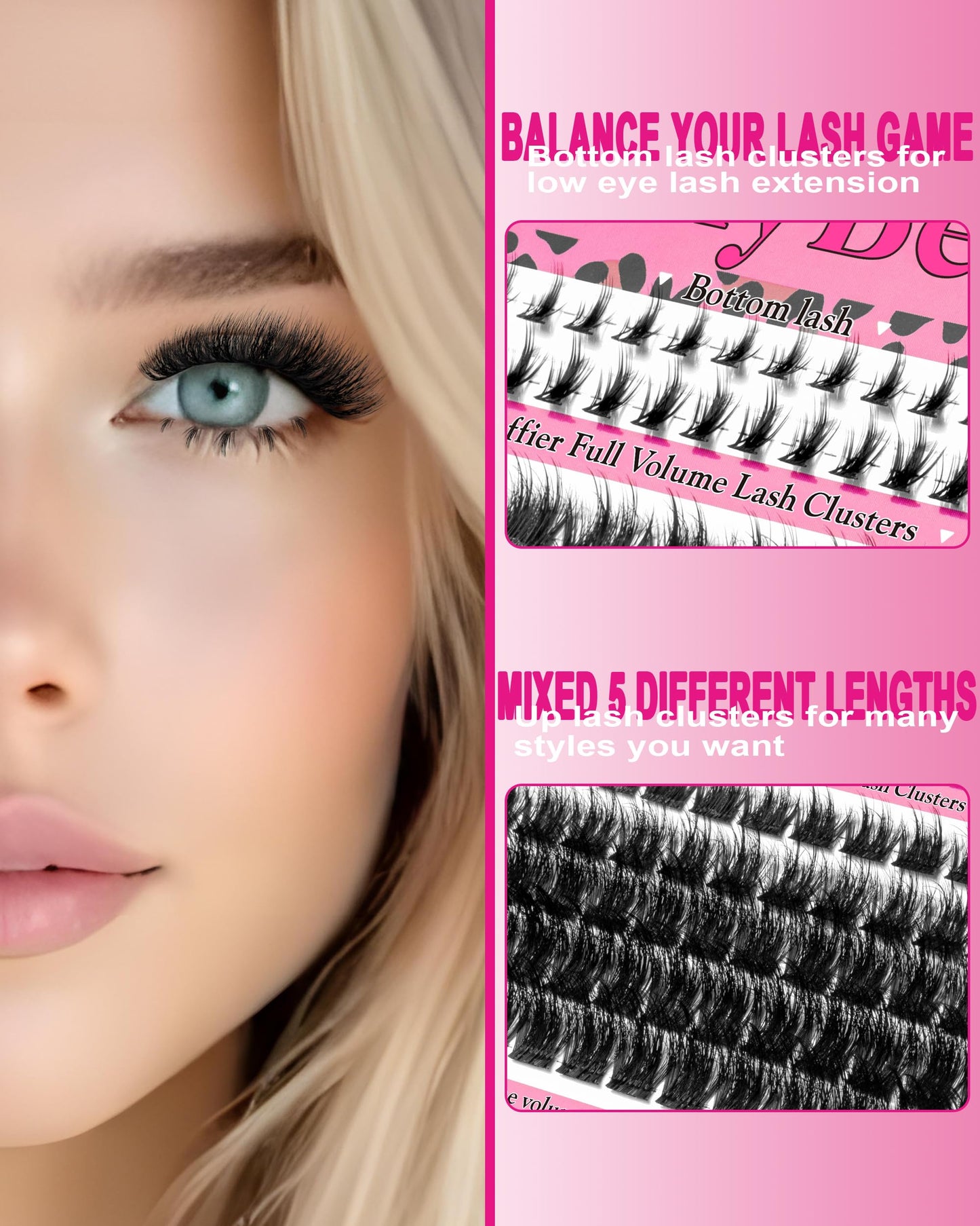 MilyBest Mist Lashes Clusters Kit Volume Eyelash Clusters Spiky 10-18mm Thick Full Cluster Eyelash Extensions D Curl Individual Cluster Lashes Natural Fairy Manga DIY Lash Extensions Kit at Home