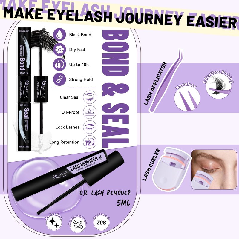 QUAFFLY 1274Pcs Lash Extension Kit 40D+60D+80D+100D+Bottom Lashes+Spike lashes Individual Lash Clusters With Lash Bond&Seal Remover Tweezer Lash Curler for Natural DIY Cluster Eyelash Extensions Kit
