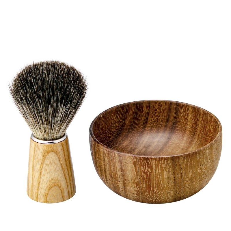 ZENGRASOIR Shaving Brush and Bowl Set Synthetic Hair Shaving Brush with Solid Wood Handle and Wooden Shaving Soap Bowl for Men Easy to Lather Fits Wet Shaving