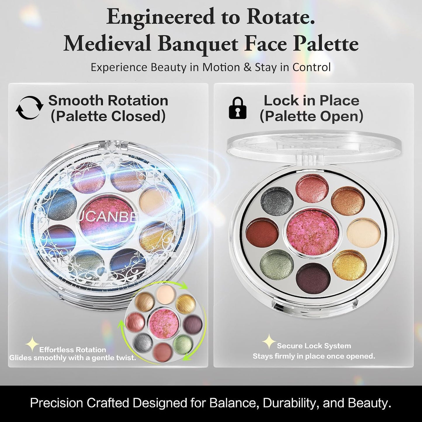 UCANBE Baked Eyeshadow & Blush Palette - High Pigmented Matte & Shimmer Makeup | Compact Design, 01 Medieval Banquet