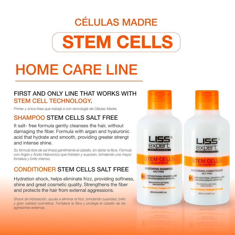 Liss Expert Professional Stem Cells Smoothing Treatment - Frizz-Free Organic Keratin & Argan Oil | Shampoo, Conditioner & Magic Ai Mask