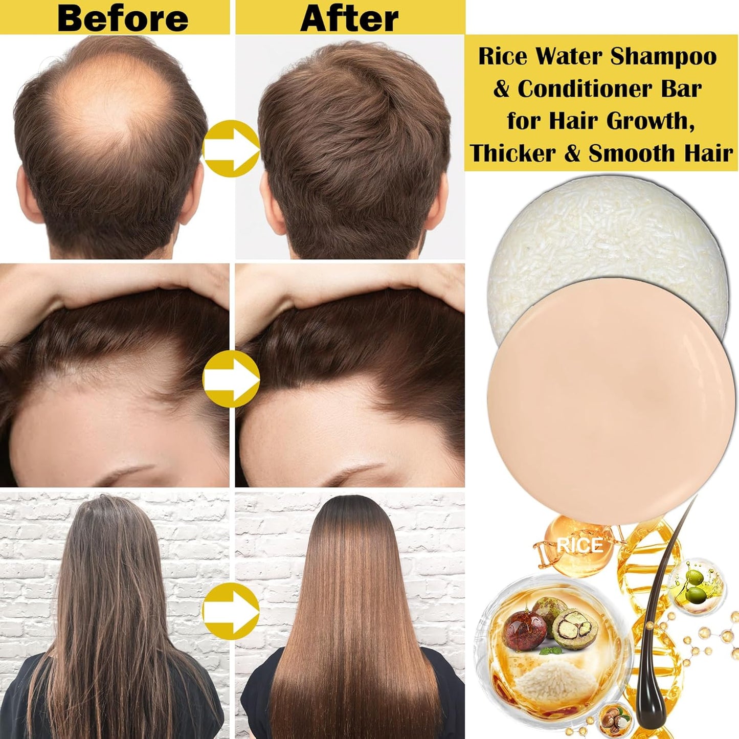 Rice Water Shampoo and Conditioner Set - Organic Protein & Vitamins for Hair Growth | Deep Cleansing, Anti-Hair Loss, Travel Size