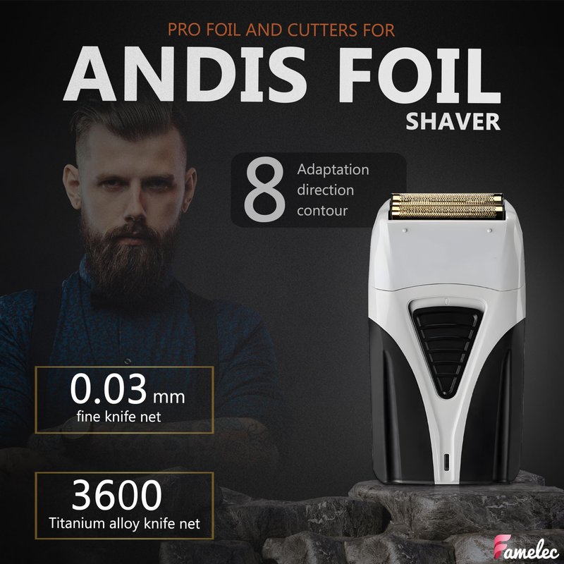 FAMELEC 4 Pack Replacement Foils and Cutters for Andis Shavers TS-1 TS-2 Pro Foil Lithium Titanium Foil Shaver, Cord/Cordless, Smooth Shaving Cordless Shaver #17150 17235 17220 17155 17160 17280