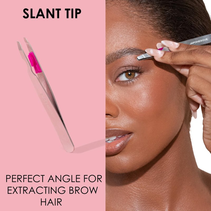 Japonesque Smart Guide Slant Tweezers – Precision Eyebrow Plucking Tool with Slant Tip, Stainless Steel Hair Removal