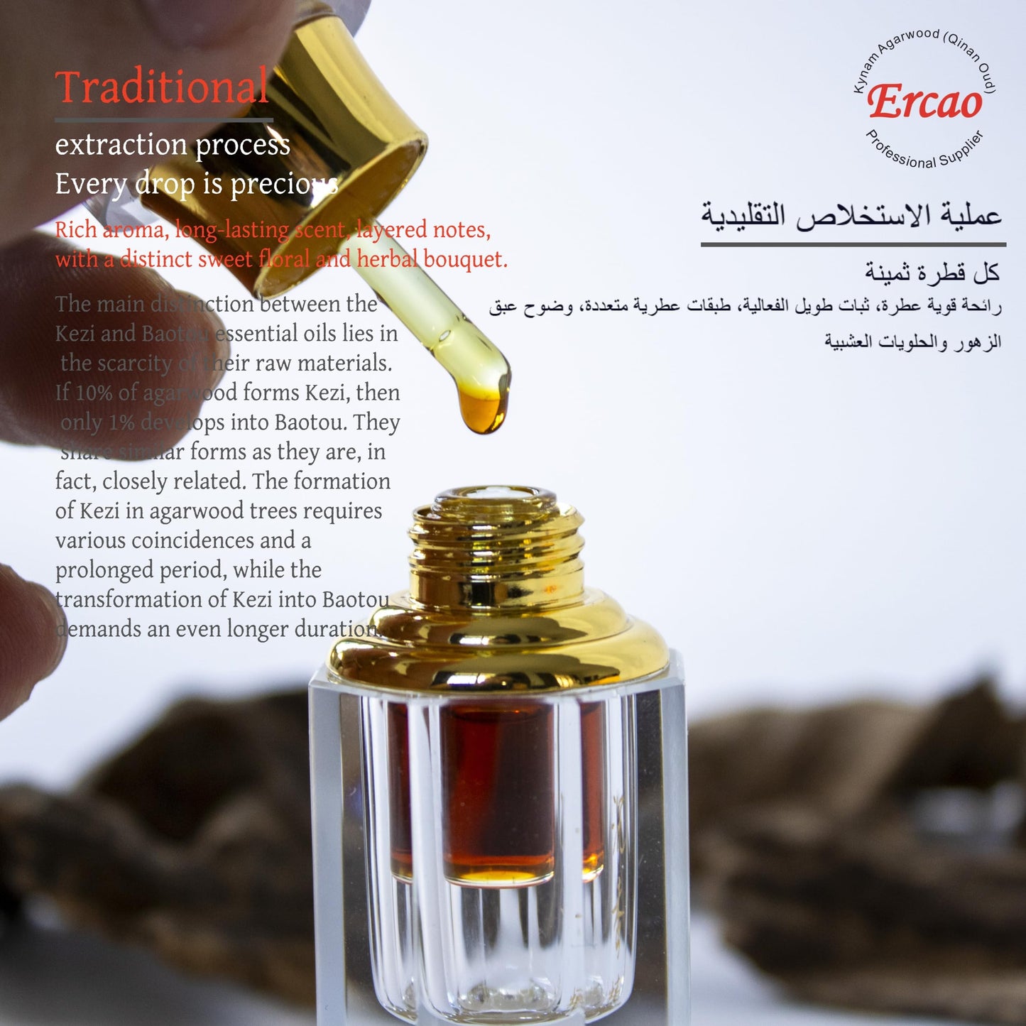 Ercao Authentic Pure Oud Essential Oil - New Agarwood Oil Scent from China - 1g - for Perfume Blending, Essential Oil Diffusers, DIY Scented Candles (Kezi-Hainan agarwood)