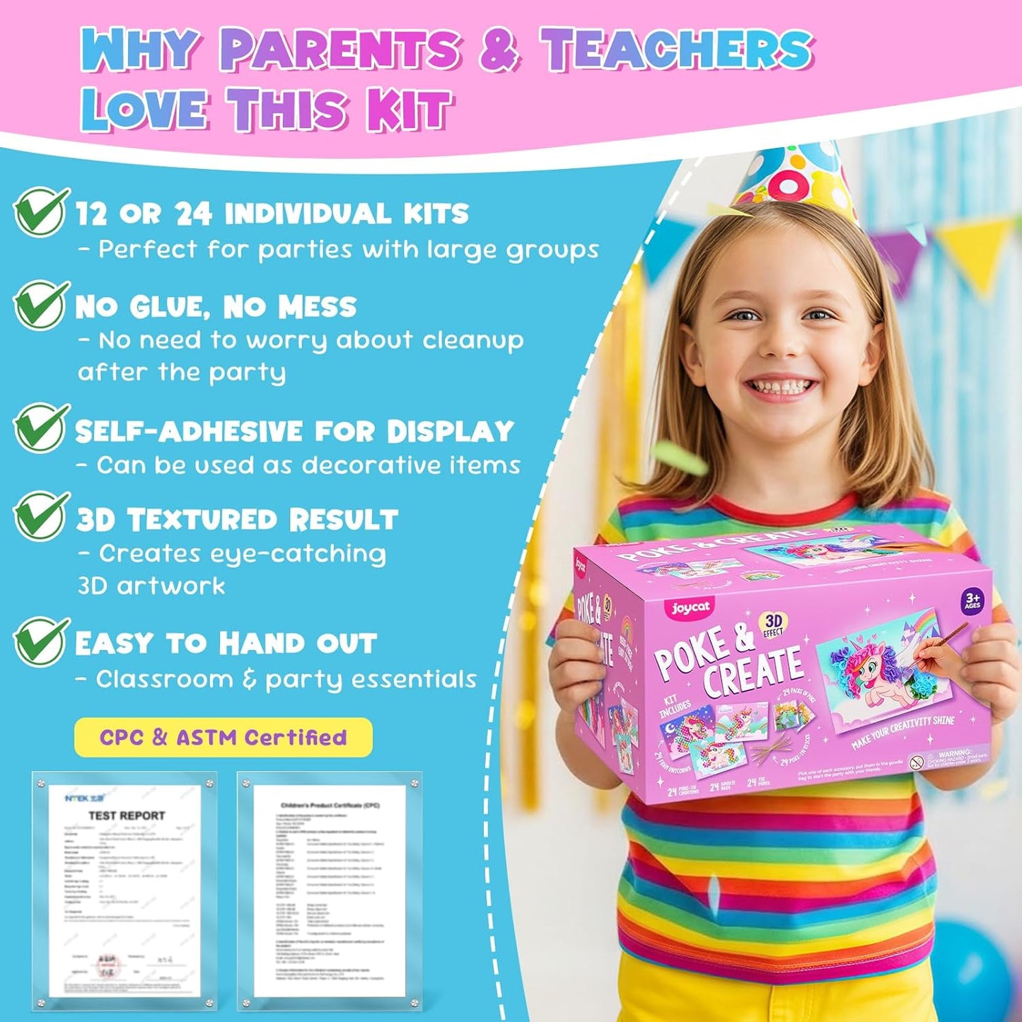 JoyCat Unicorn Party Favors - 24 Pack DIY Poke Art Craft Kits for Kids Ages 4-9 | Birthday Goodie Bags & Classroom Prizes