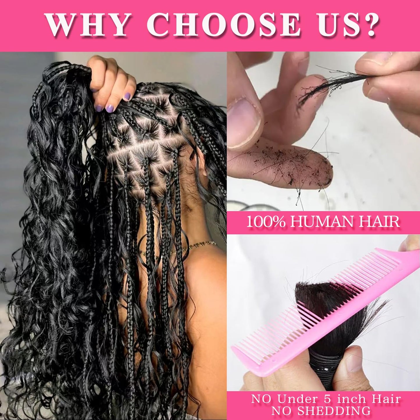 22 Inch Human Braiding Hair - Boho Deep Wave Bulk Brazilian Virgin Hair | 3 Bundles, 110g, Natural Color