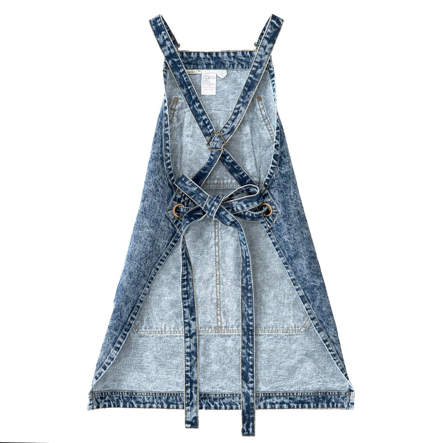 Jeanerlor - Cotton Denim Apron with Pockets for Men - Jean Apron for Hairstylis Cross Straps & Adjustable L to XXL (Denim Blue)
