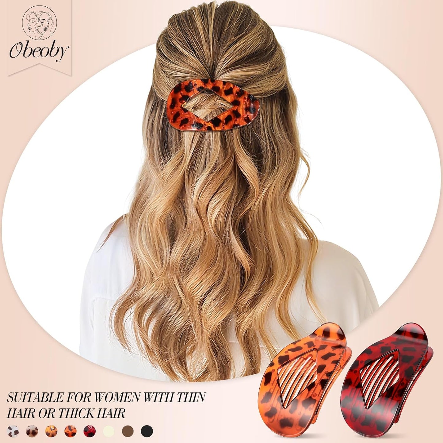 Flat Claw Clips for Women - 8 Pcs Strong Hold Tortoiseshell Hair Accessories | Large & Medium Sizes