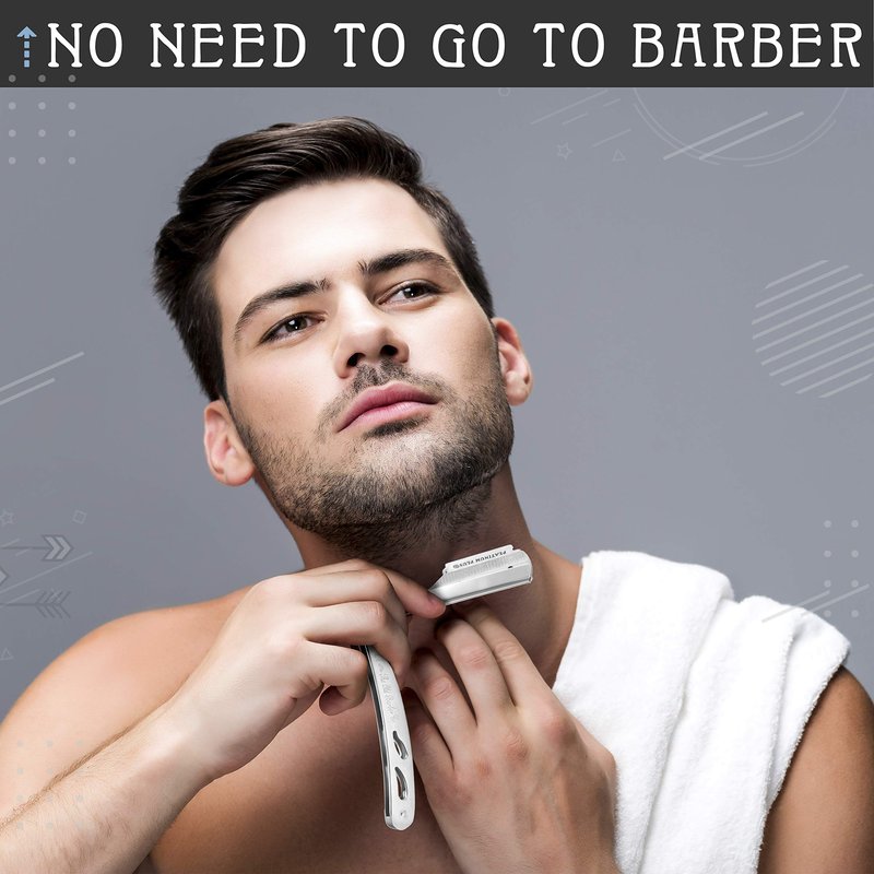 Straight Razor Kit - Complete Straight Razors for Men Kit with Beard Scissors & Metal Comb - Barber Razor for Men - 10 Extra Straight Edge Razor Blades for Shaving - Premium Polished Stainless Steel