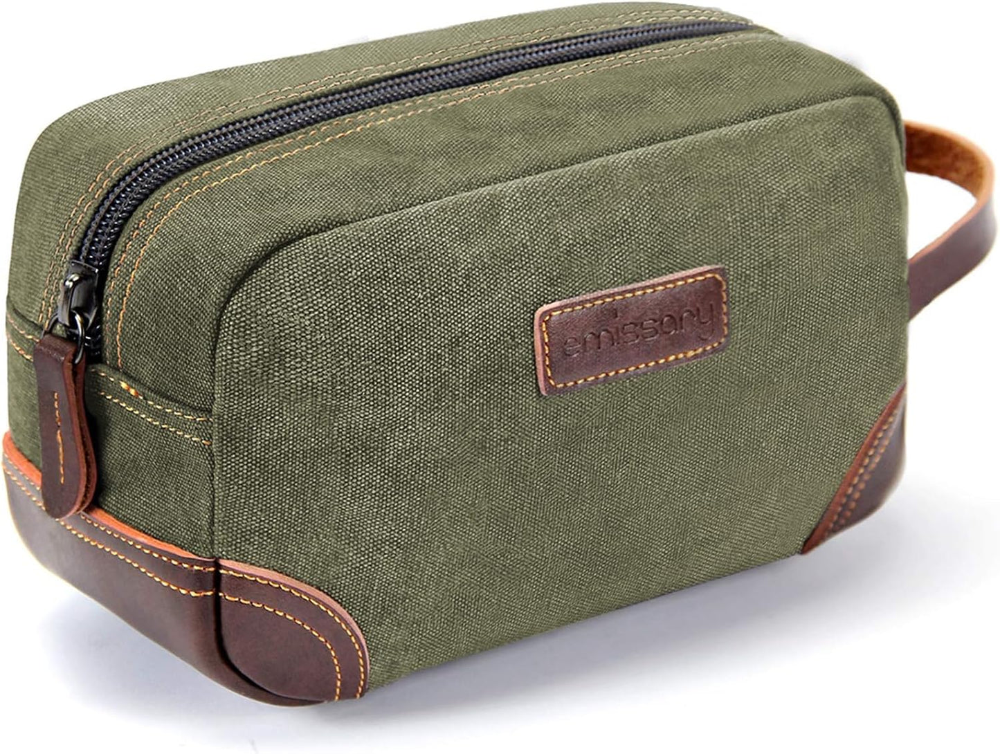 Men's Leather and Canvas Toiletry Bag - Travel Dopp Kit for Shaving Accessories | Coffee Color