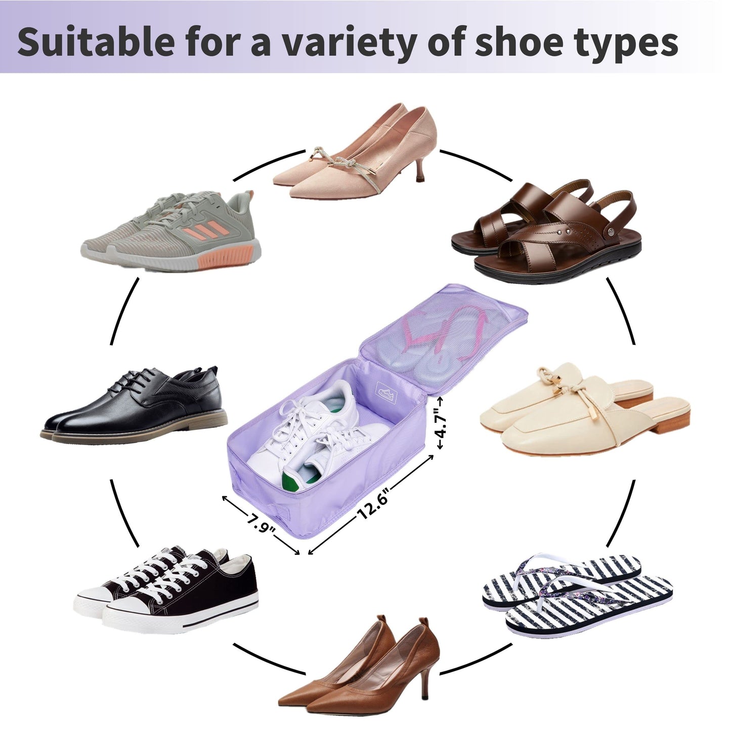 tianzong Travel Shoe Bag with Handle Holds 2 Pairs of Shoes, Shoe Packing Cubes for Travel (Purple, 2 Pack)