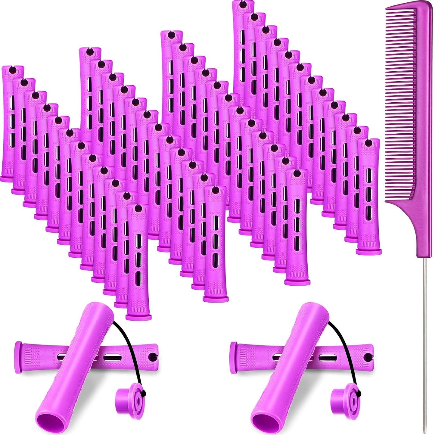 48 Pieces Hair Perm Rods - Short Cold Wave Curling Rollers with Steel Pintail Comb | 6 Sizes, 6 Colors