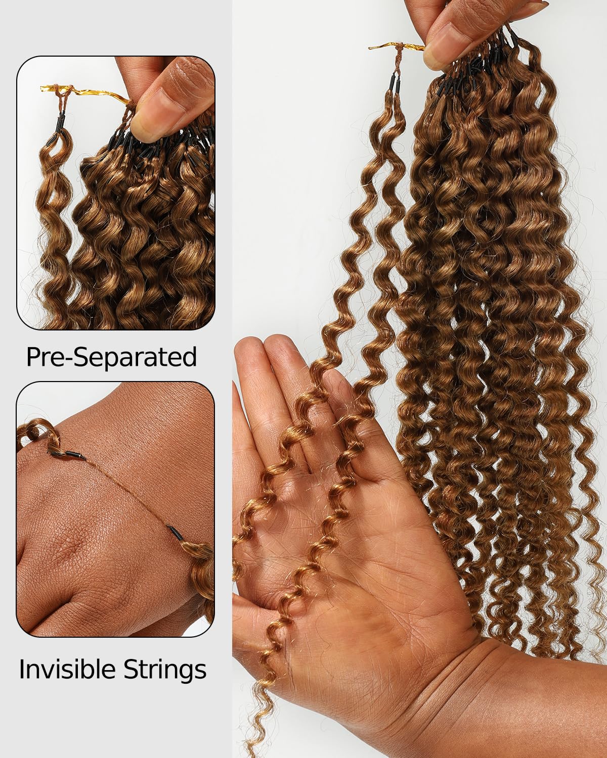 BEEOS Kinky Curly Human Crochet Hair 16 Inch, Pre-Separated Knotless Feather Crochet Human Hair for Black Women, Detangle Easily #30 Auburn Ginger 40g