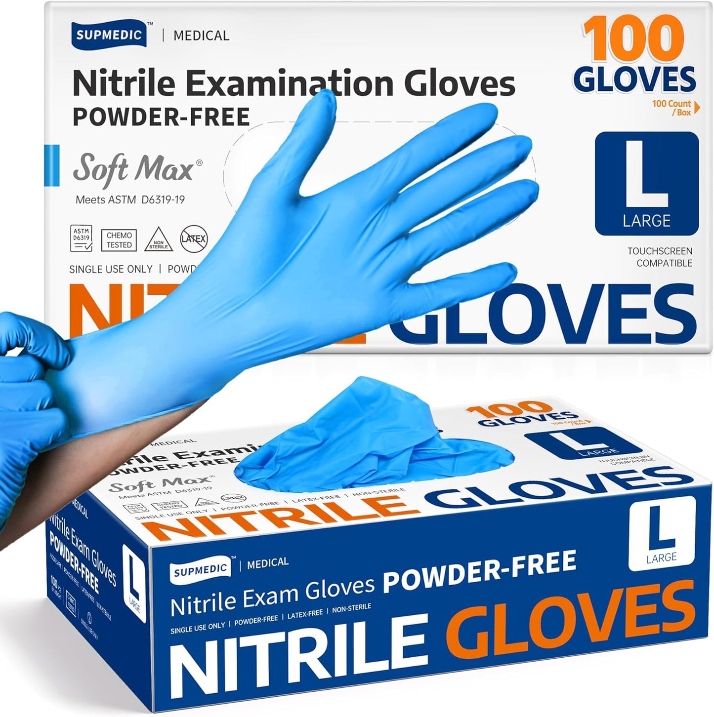 Nitrile Exam Gloves - Soft Max™ Latex-Free, Powder-Free, Disposable | 100 Count, Blue