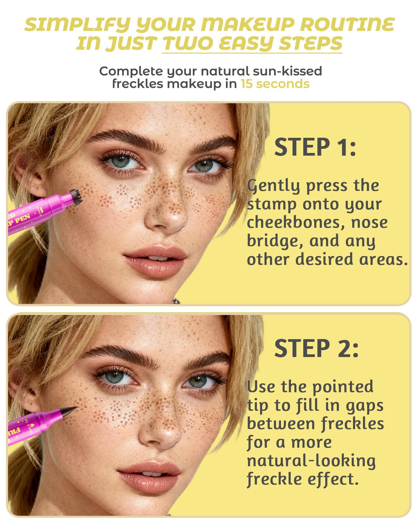 Berinist Upgrade Dual Ended 2-in-1 Faux Freckle Stamp Pen, Waterproof Fake Freckle Pen with Multi-Prong Freckles Stamp Head for Women to Easily Create Natural Long-Lasting Sunkissed Makeup