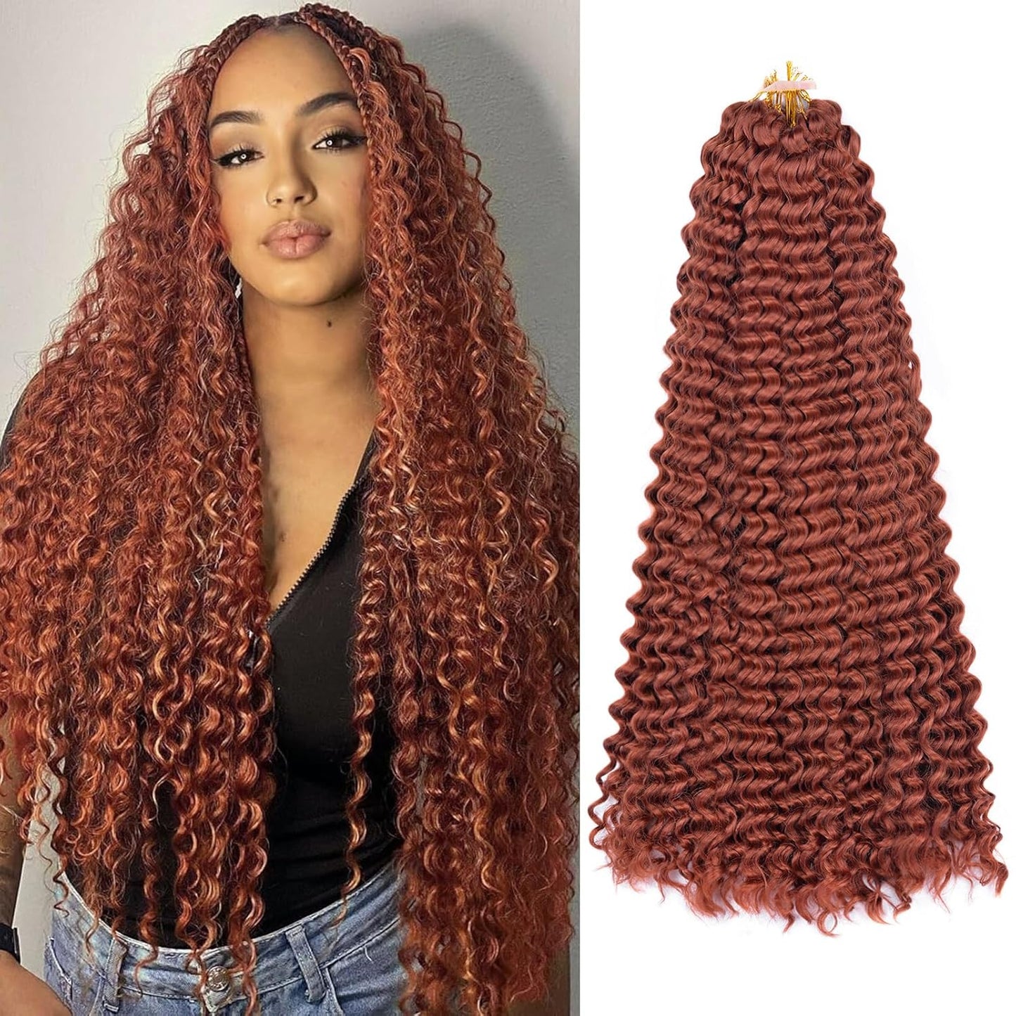 Ocean Wave Crochet Hair Extensions - Deep Wave Synthetic Braiding Hair for Women | 24 Inch, #1B (Pack of 2)