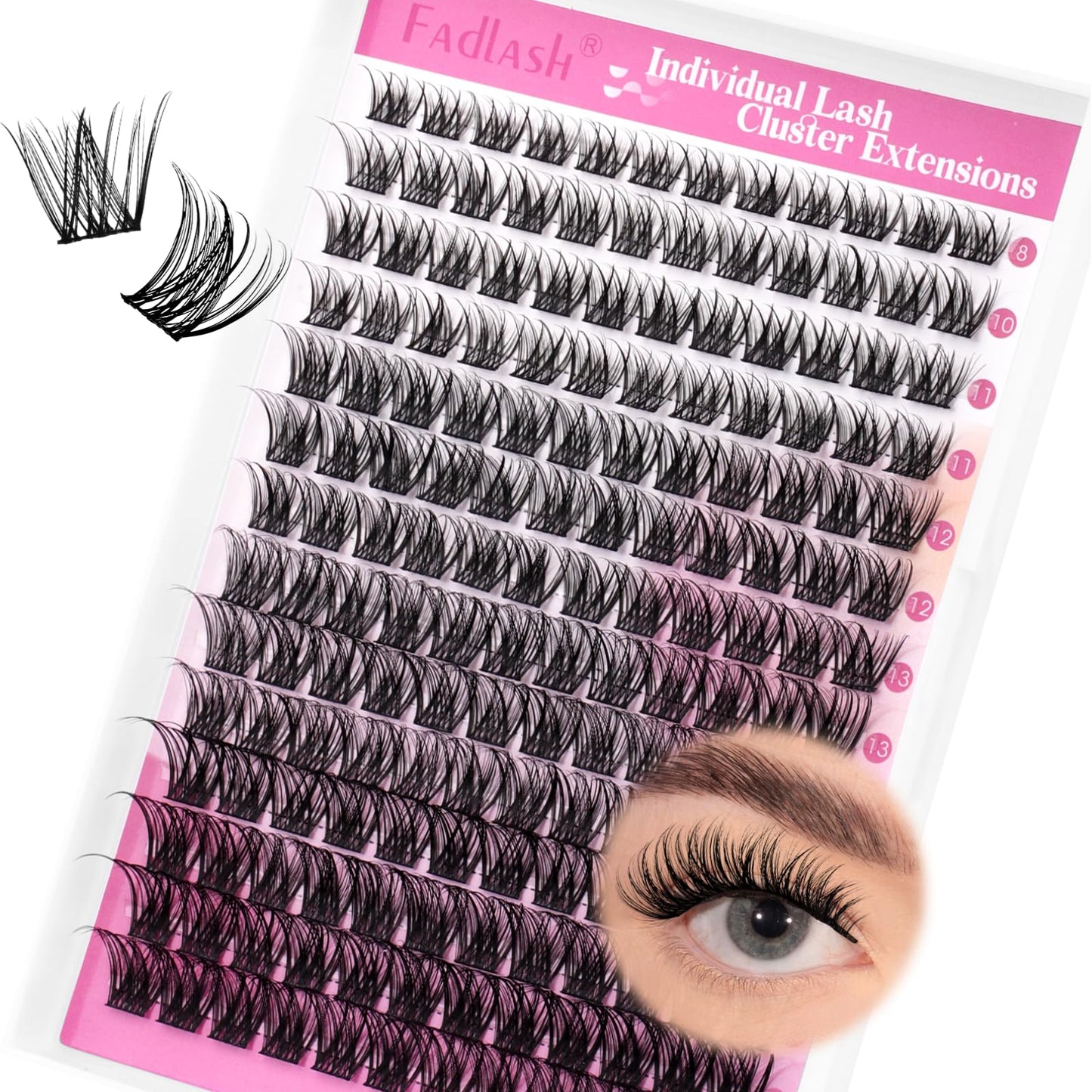 FADLASH Lash Clusters Wispy Eyelash Cluster D Curl 8-16mm Cluster Eyelash Extensions 168Pcs Individual Natural Lashes with Black Thin Band Soft and Reusable (GS49, 8-16mm)