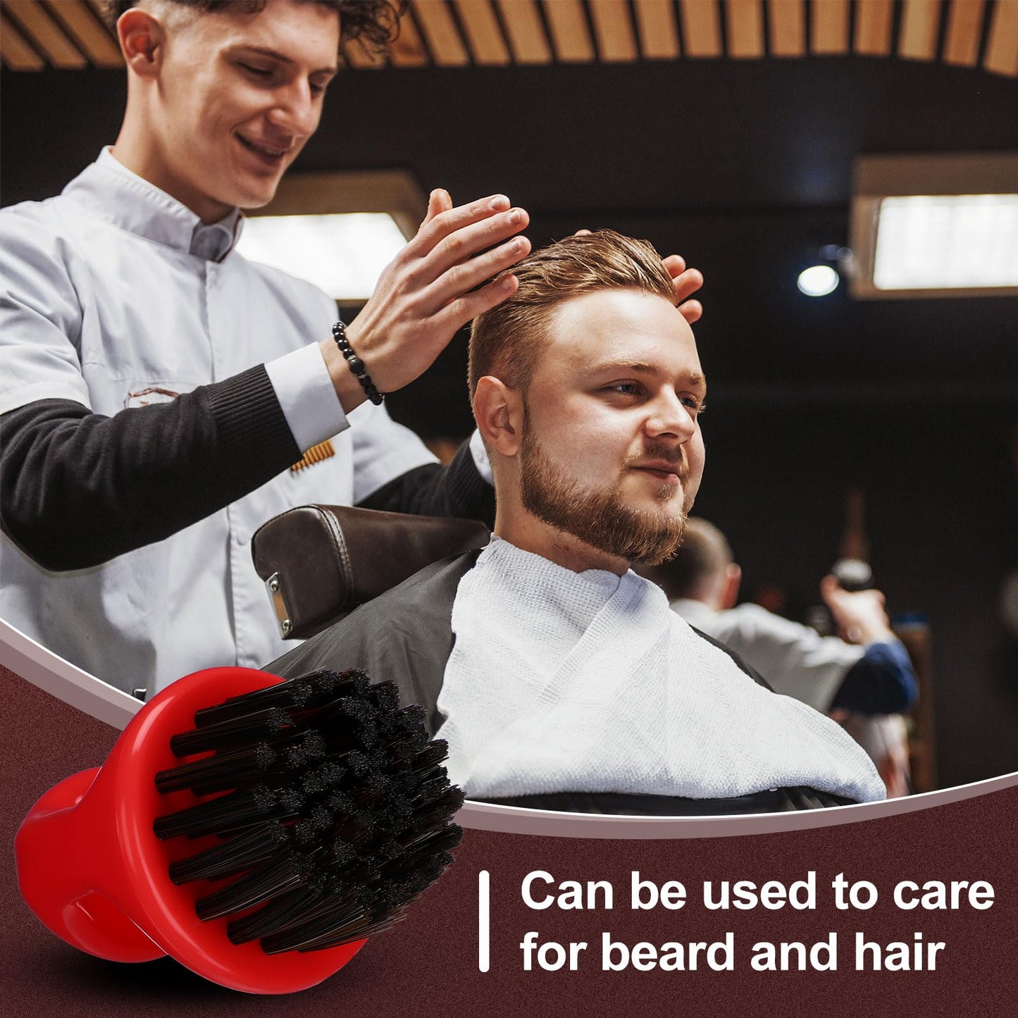 4 Pcs Knuckle Brush for Men Barber Brush, Fade Beard Brushes, Face and Neck Brushes, Beard and Hair Supplies, Barber Essential Tool for Professional Barbering and Grooming Services(Red)