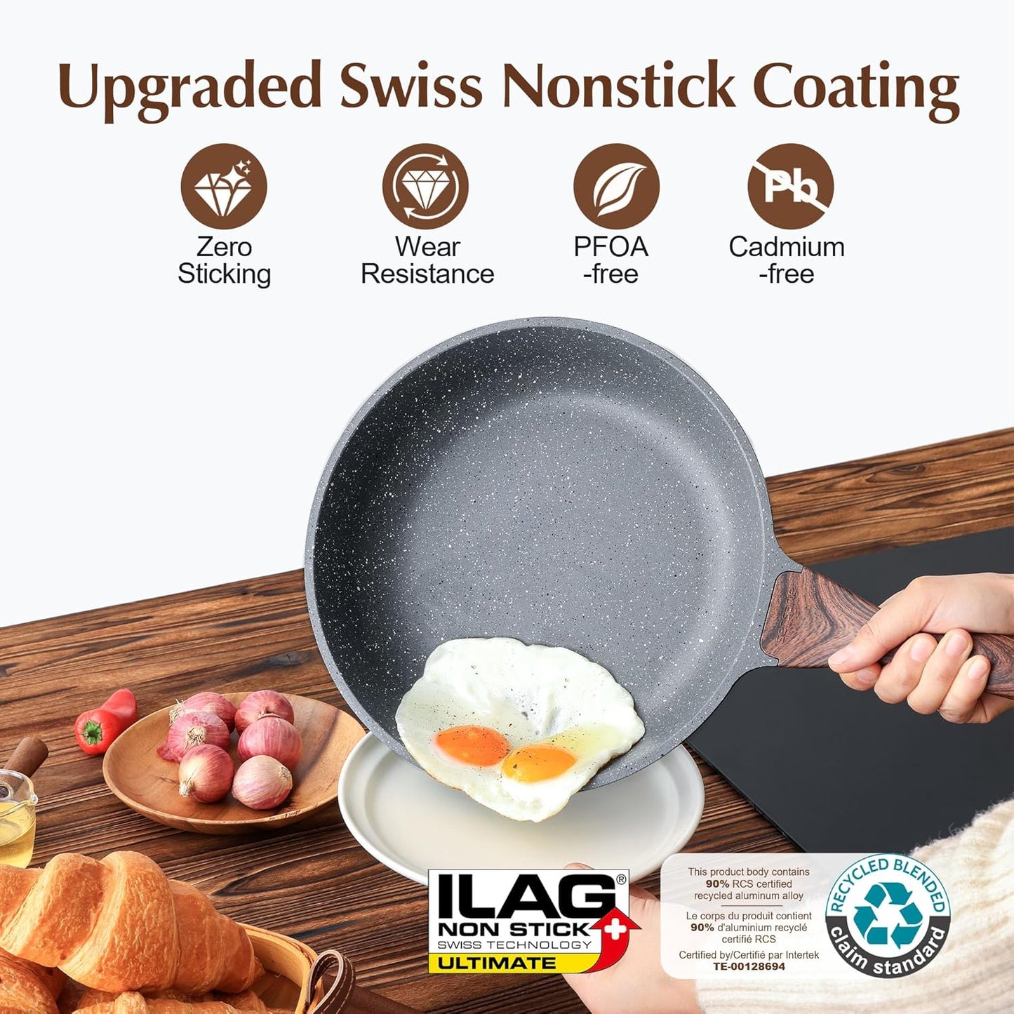 SENSARTE Nonstick Frying Pan - Swiss Granite Coating Omelette Skillet | PFOA Free, 9.5 Inch